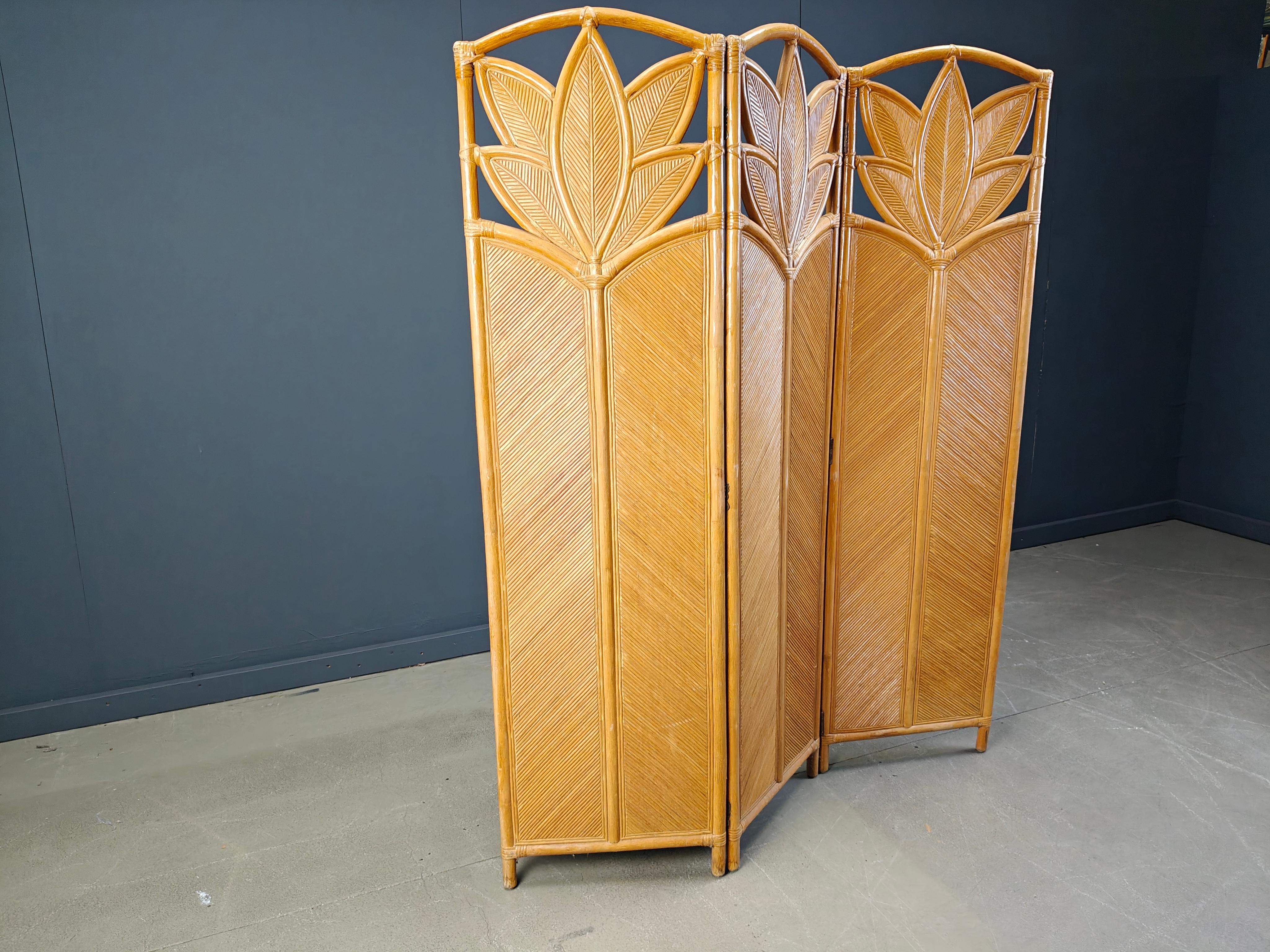 Bohème Paravent en bambou vintage 1970 en vente