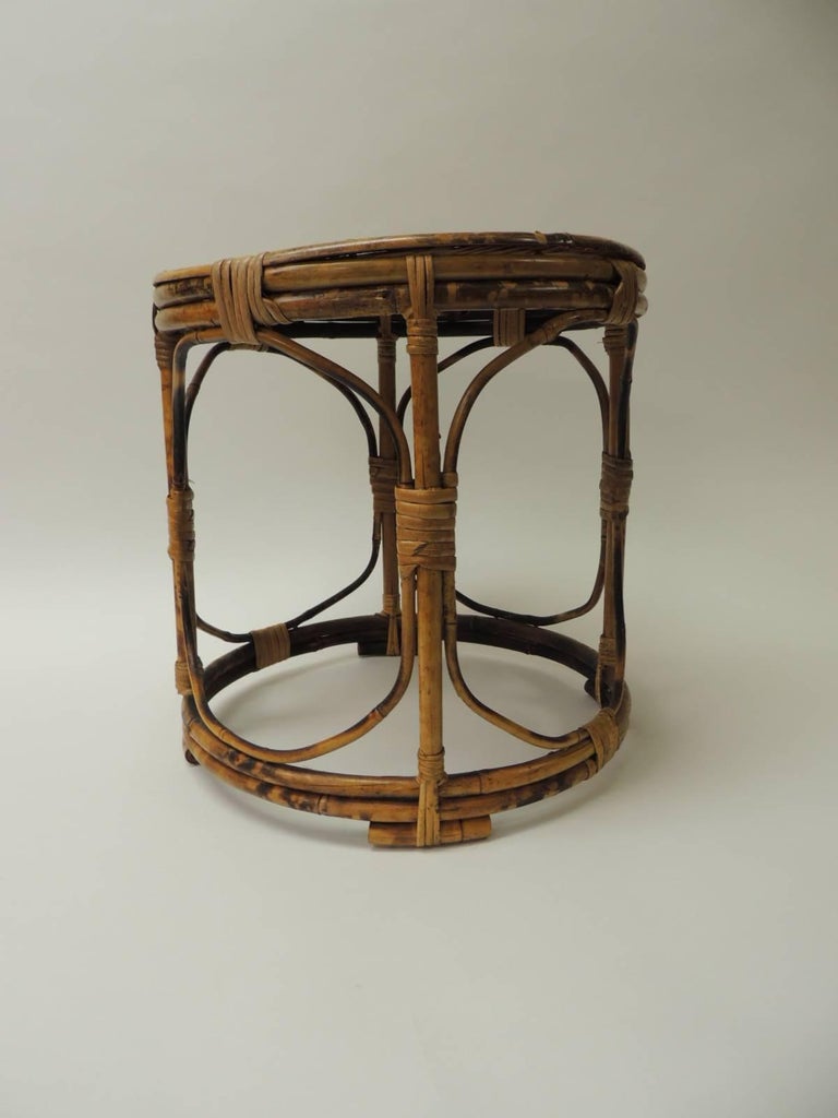 Vintage Bamboo Round Low Side Table with Rattan Details at 1stDibs