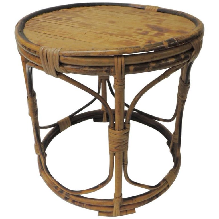 Vintage Bamboo Round Low Side Table For Sale at 1stdibs