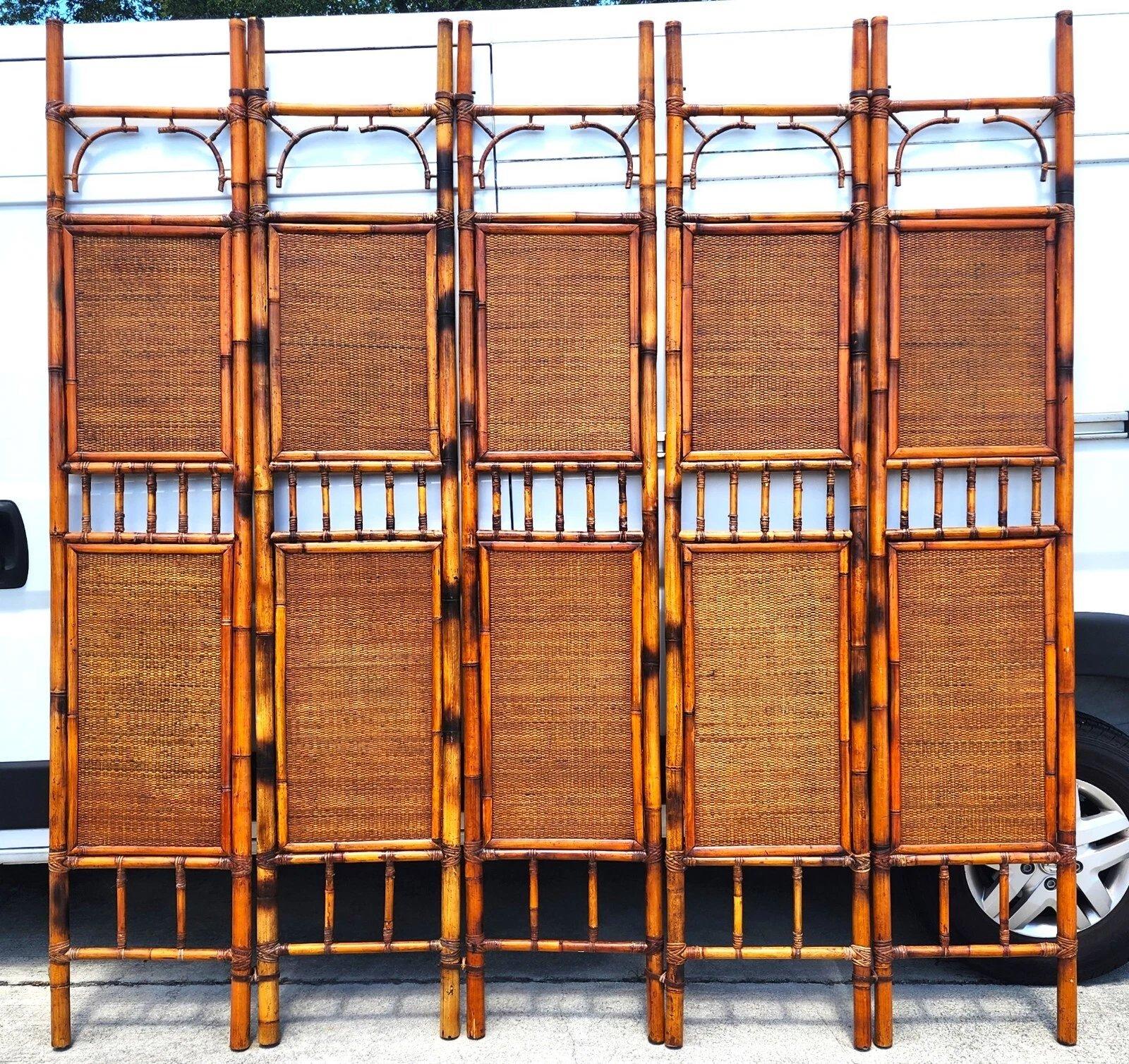 Bohemian Vintage Bamboo Screen Room Divider Headboard 1960s For Sale