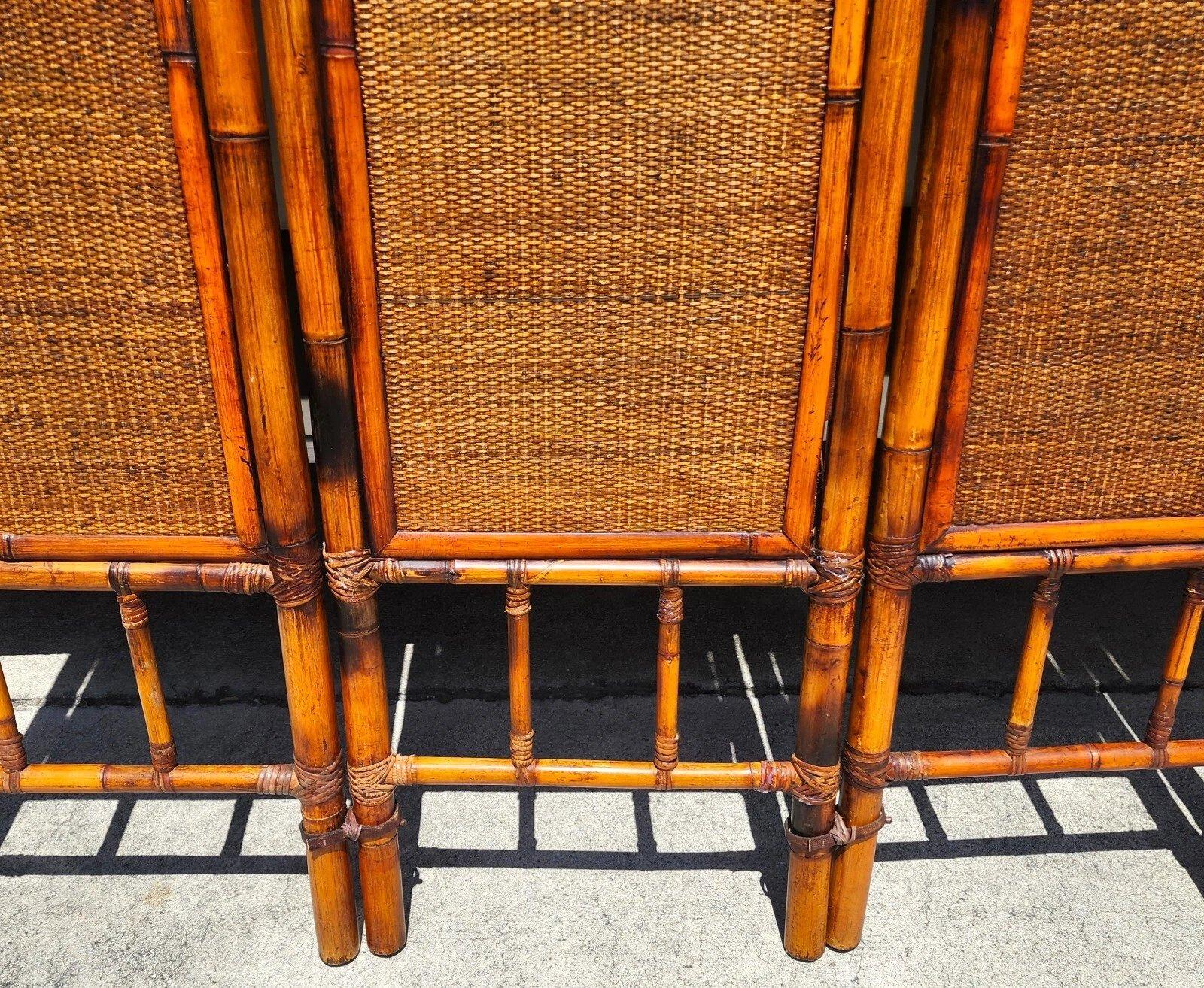 Vintage Bamboo Screen Room Divider Headboard 1960s In Good Condition For Sale In Lake Worth, FL