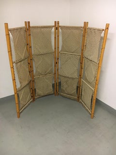 Vintage Bamboo and Seagrass Folding Screen, Italy, circa 1970s