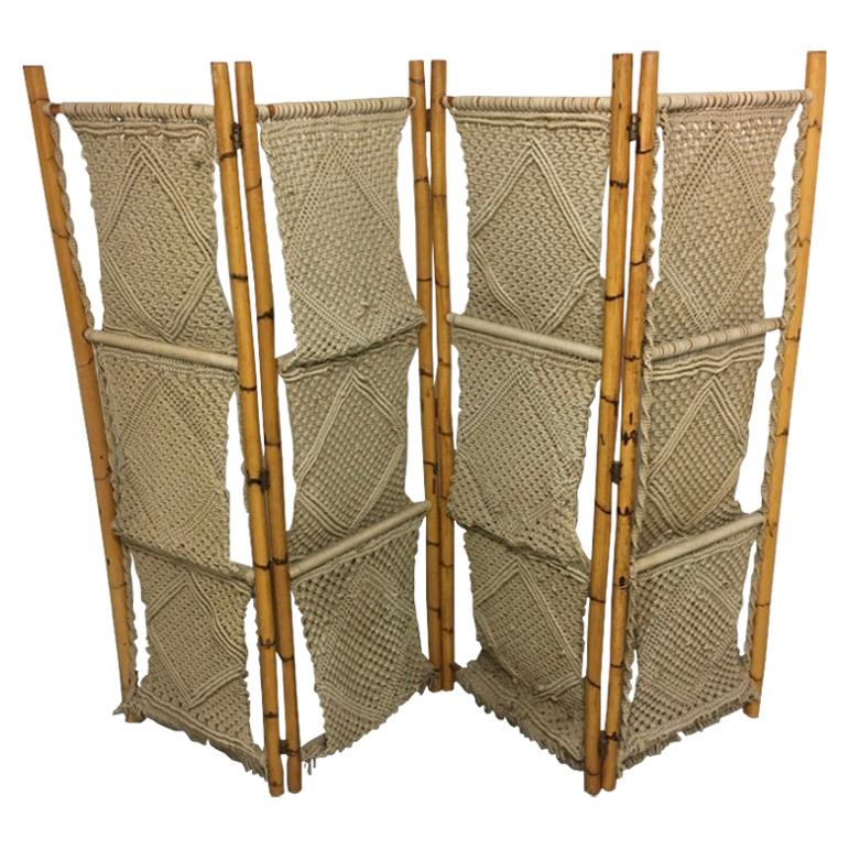 Vintage Bamboo and Seagrass Folding Screen, Italy, circa 1970s