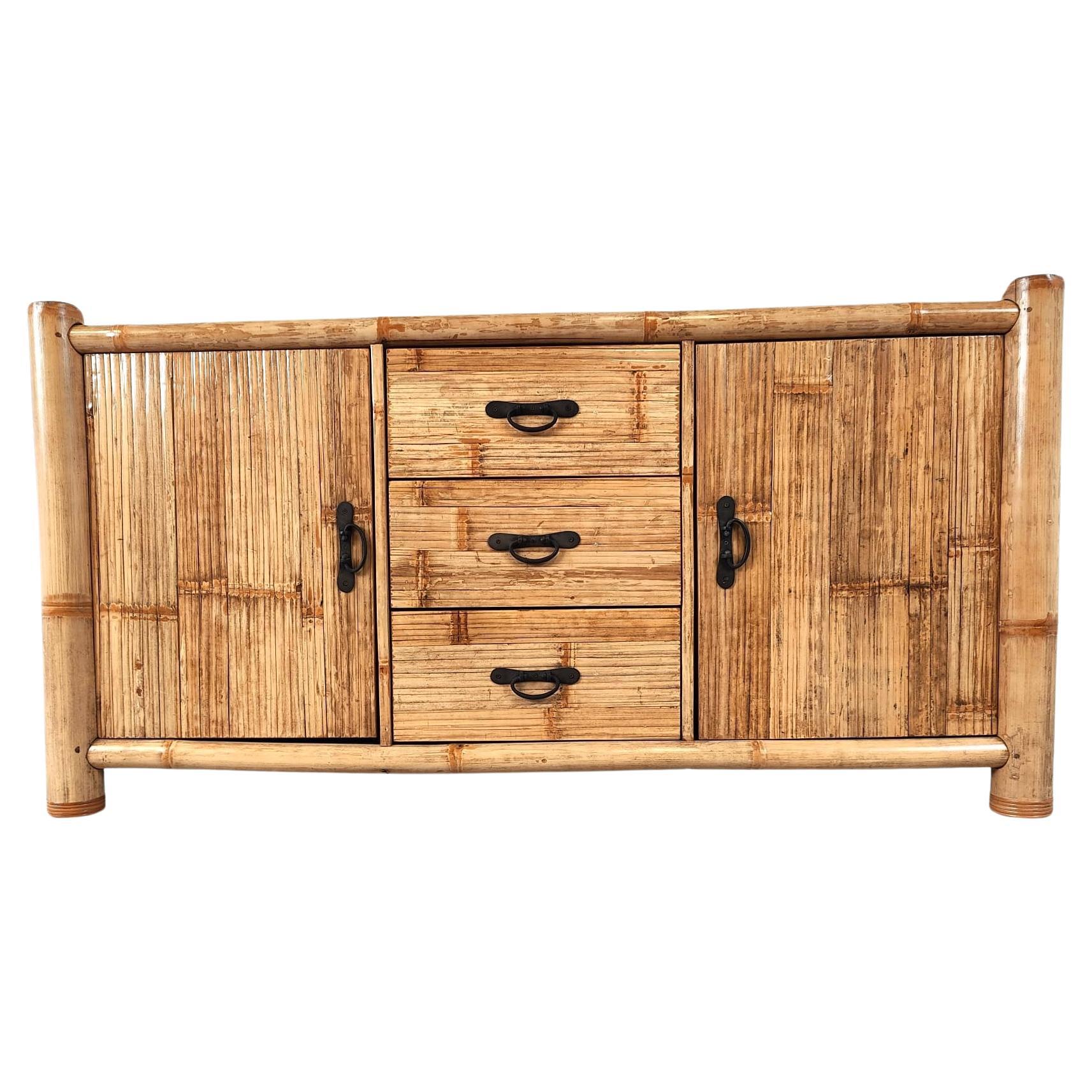 Vintage  bamboo sideboard, 1970s For Sale