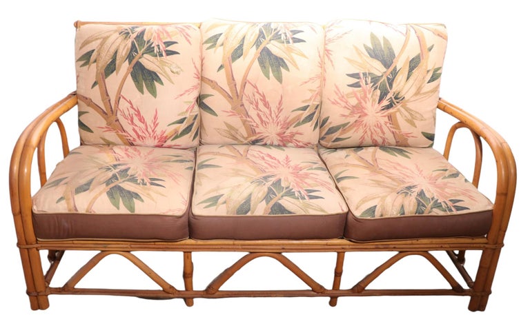 Upholstery Vintage Bamboo Sofa by the Superior Reed and Rattan Furniture Company For Sale