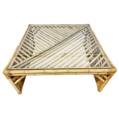Vintage Bamboo Square Glass Top Coffee Table