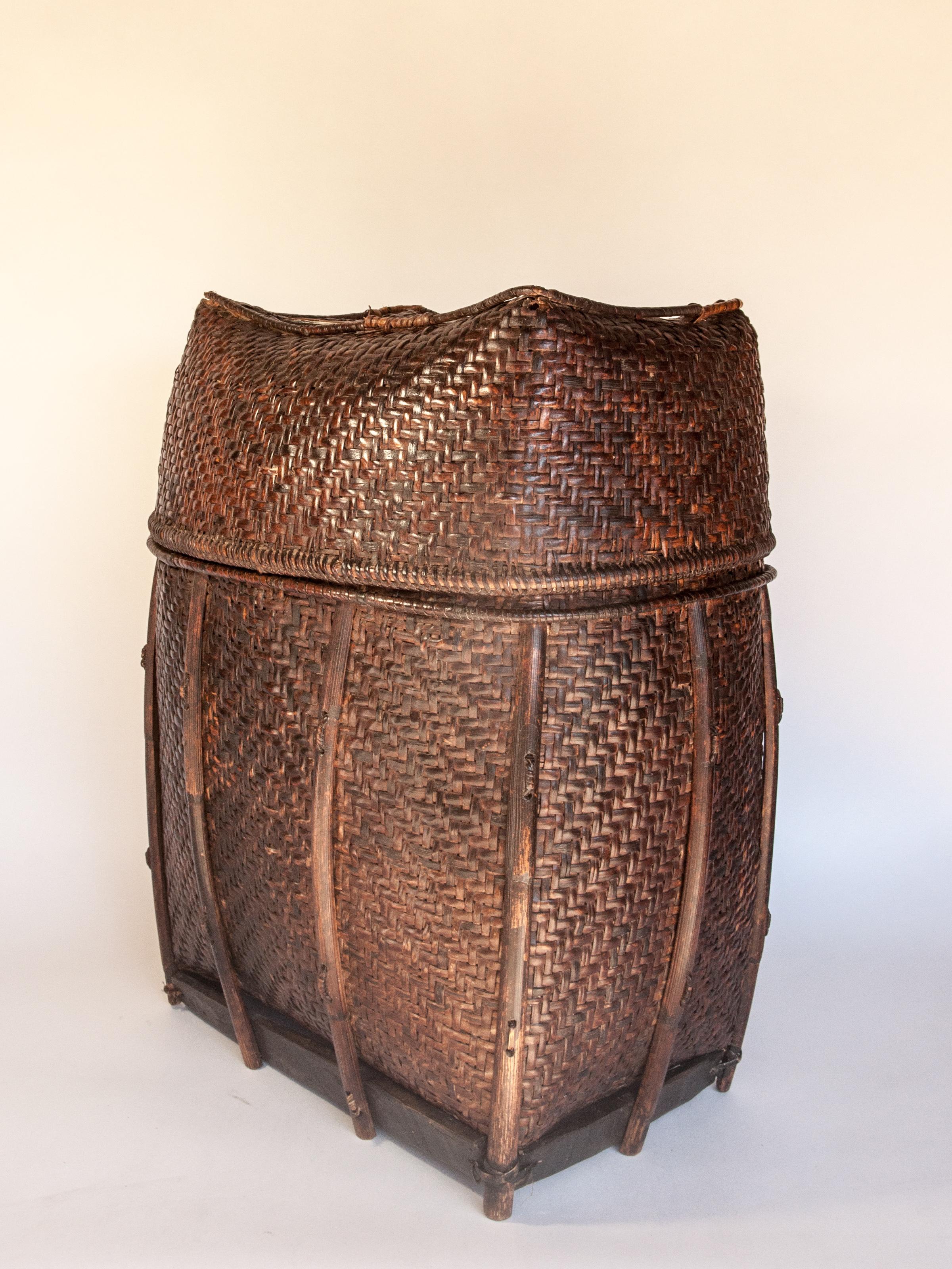 Tribal Vintage Bamboo Storage Basket from the Akha of North Thailand, Mid-20th Century