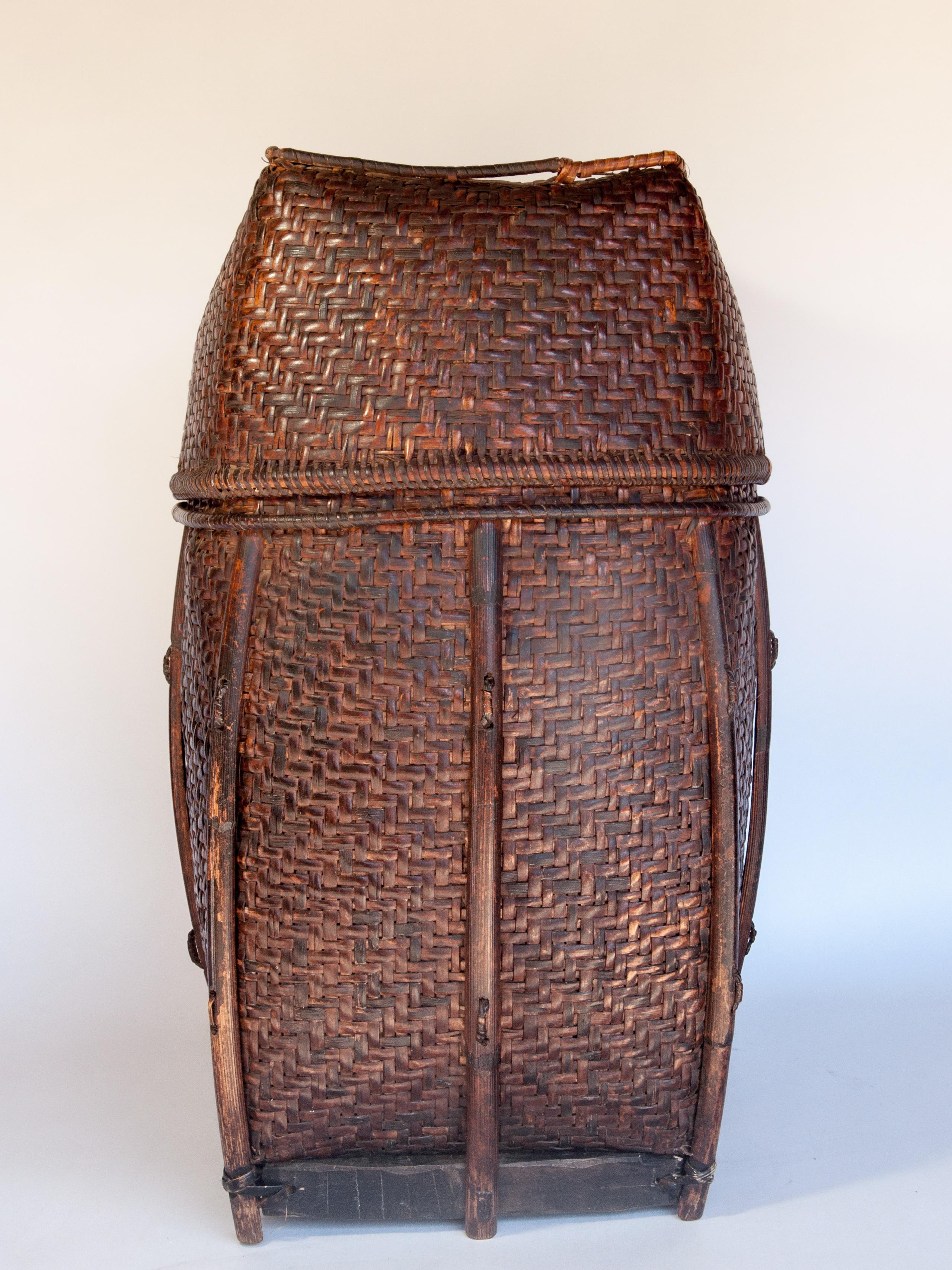 Hand-Crafted Vintage Bamboo Storage Basket from the Akha of North Thailand, Mid-20th Century