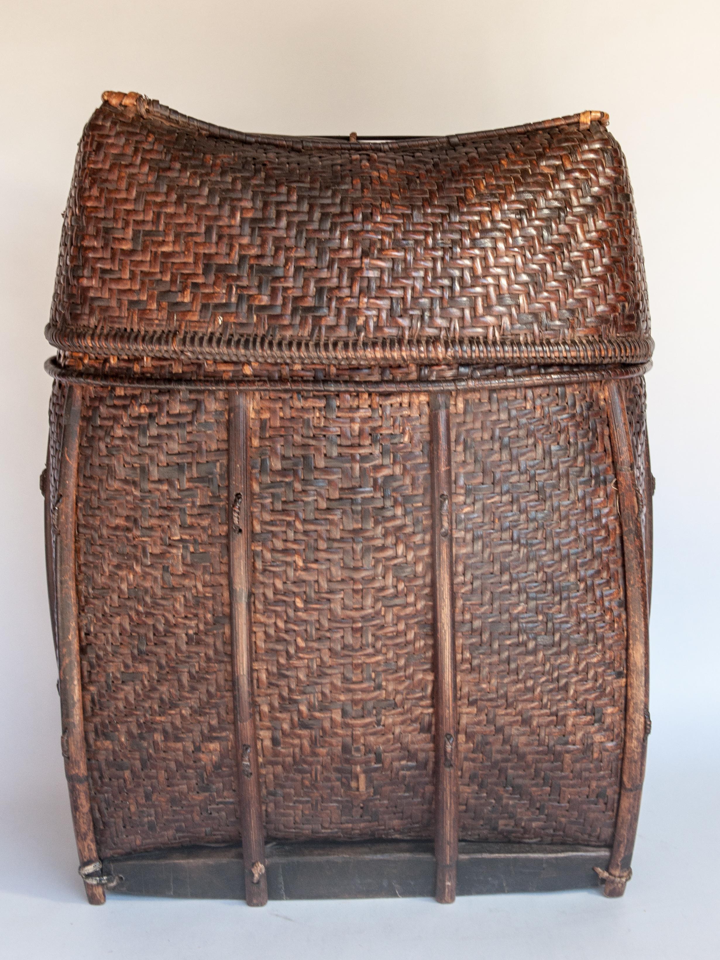 Vintage Bamboo Storage Basket from the Akha of North Thailand, Mid-20th Century In Fair Condition In Point Richmond, CA
