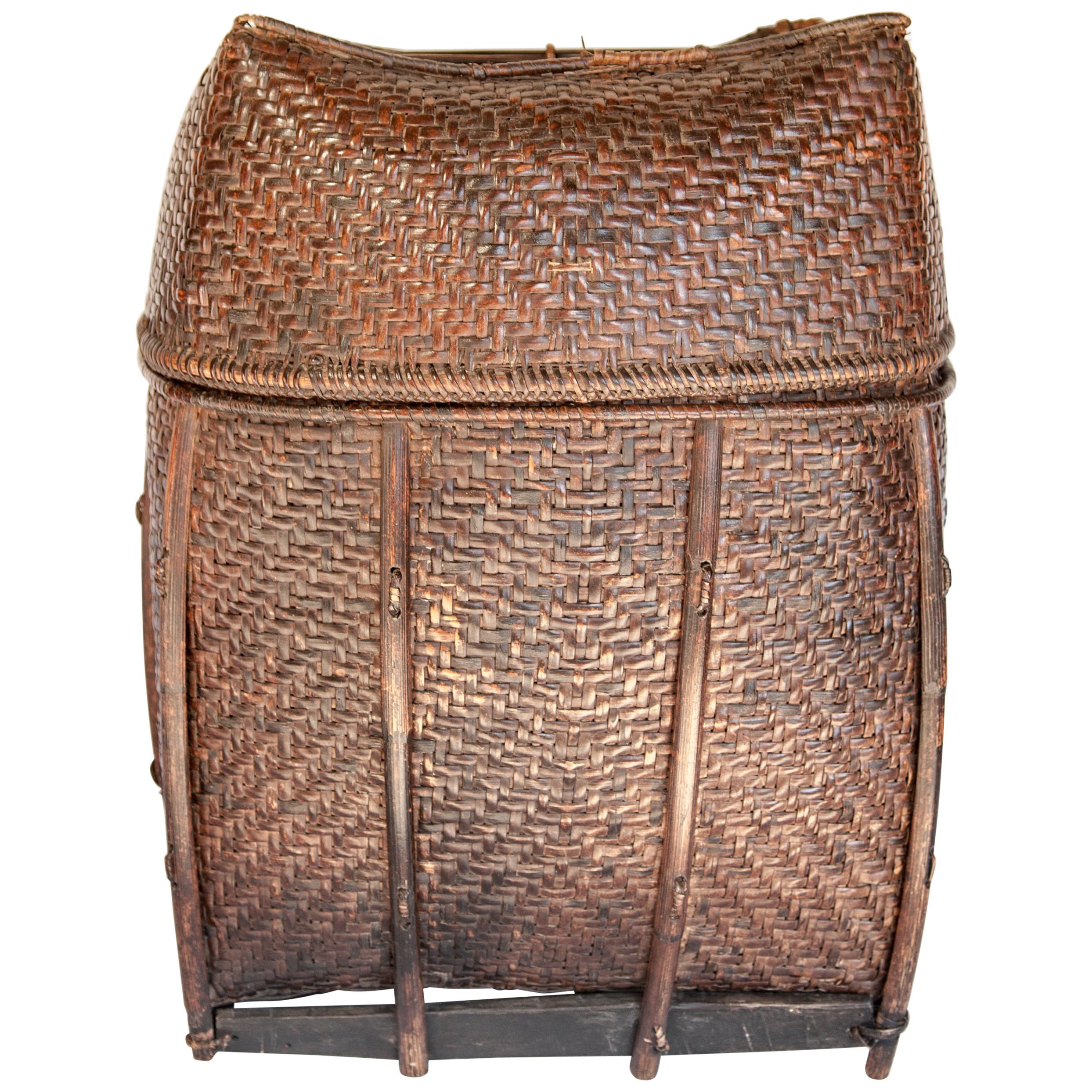 Vintage Bamboo Storage Basket from the Akha of North Thailand, Mid-20th Century