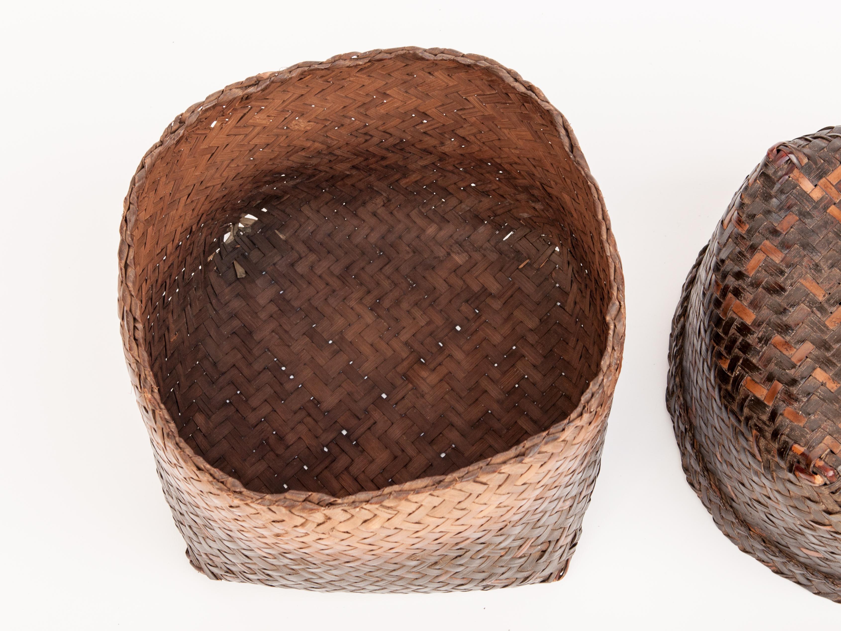 Vintage Bamboo Storage Basket with Lid Lombok Indonesia Mid to Late 20th Century 8