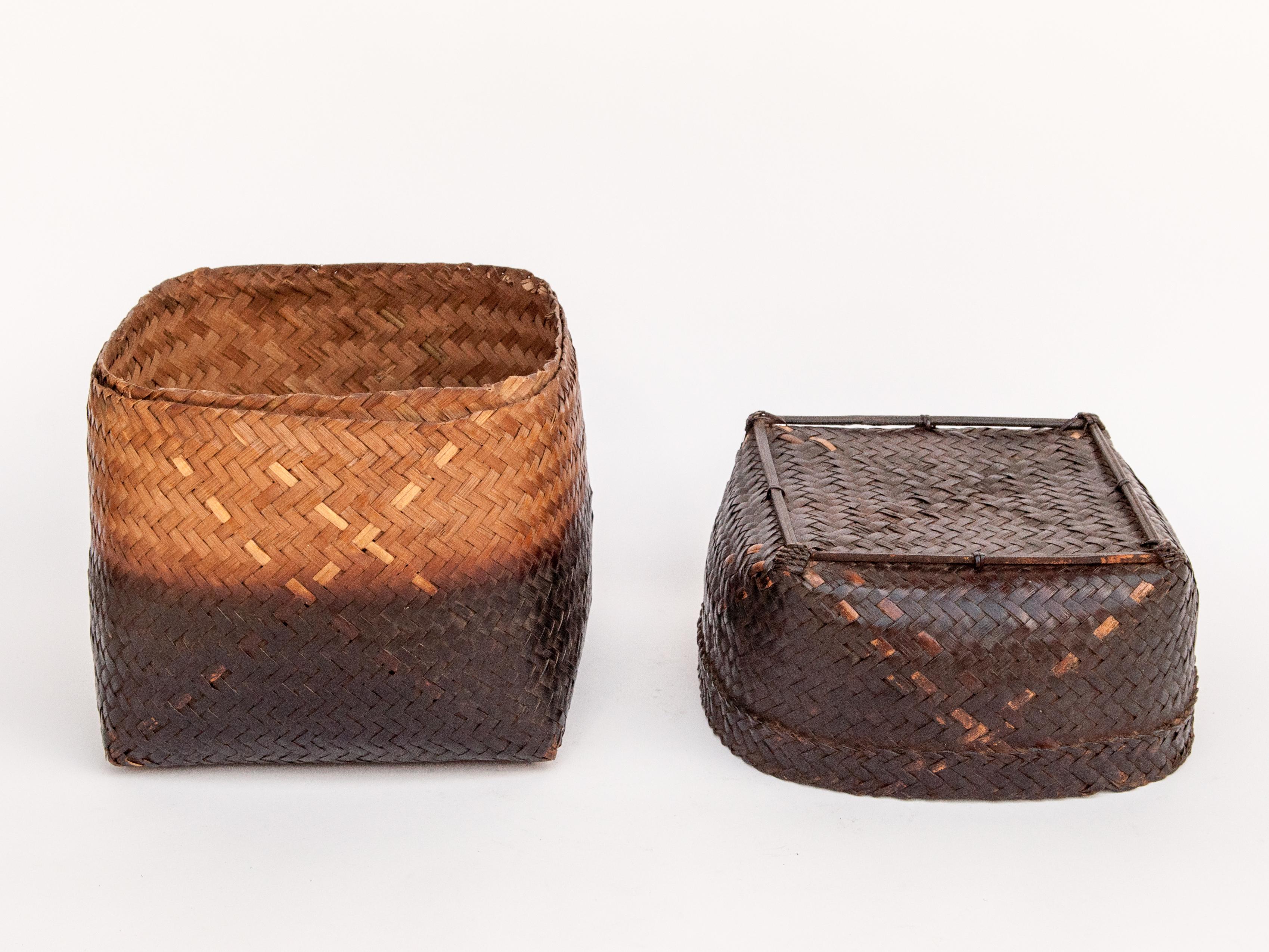 Vintage Bamboo Storage Basket with Lid Lombok, Indonesia, Mid-Late 20th Century 9