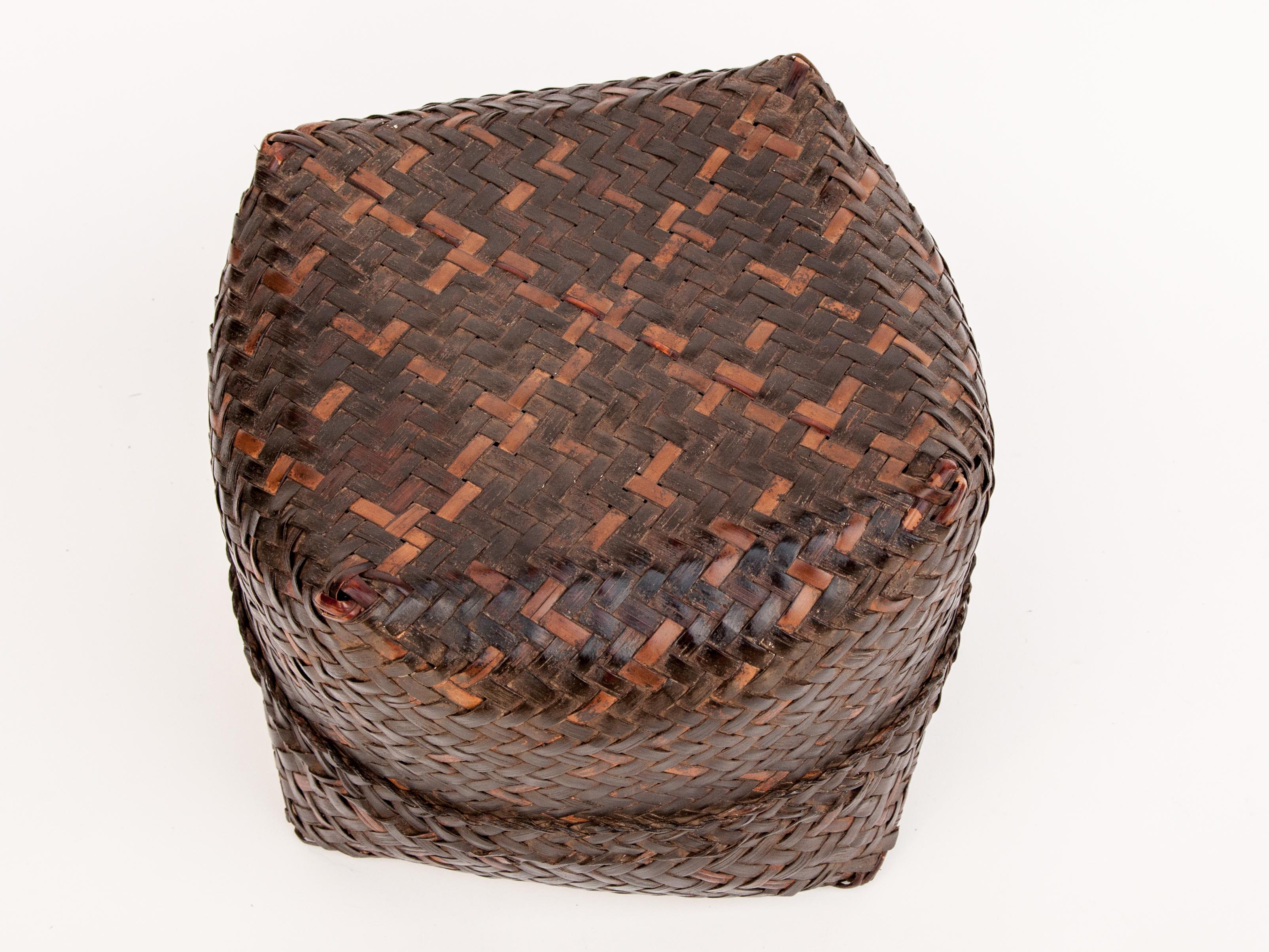 Vintage Bamboo Storage Basket with Lid Lombok Indonesia Mid to Late 20th Century 12
