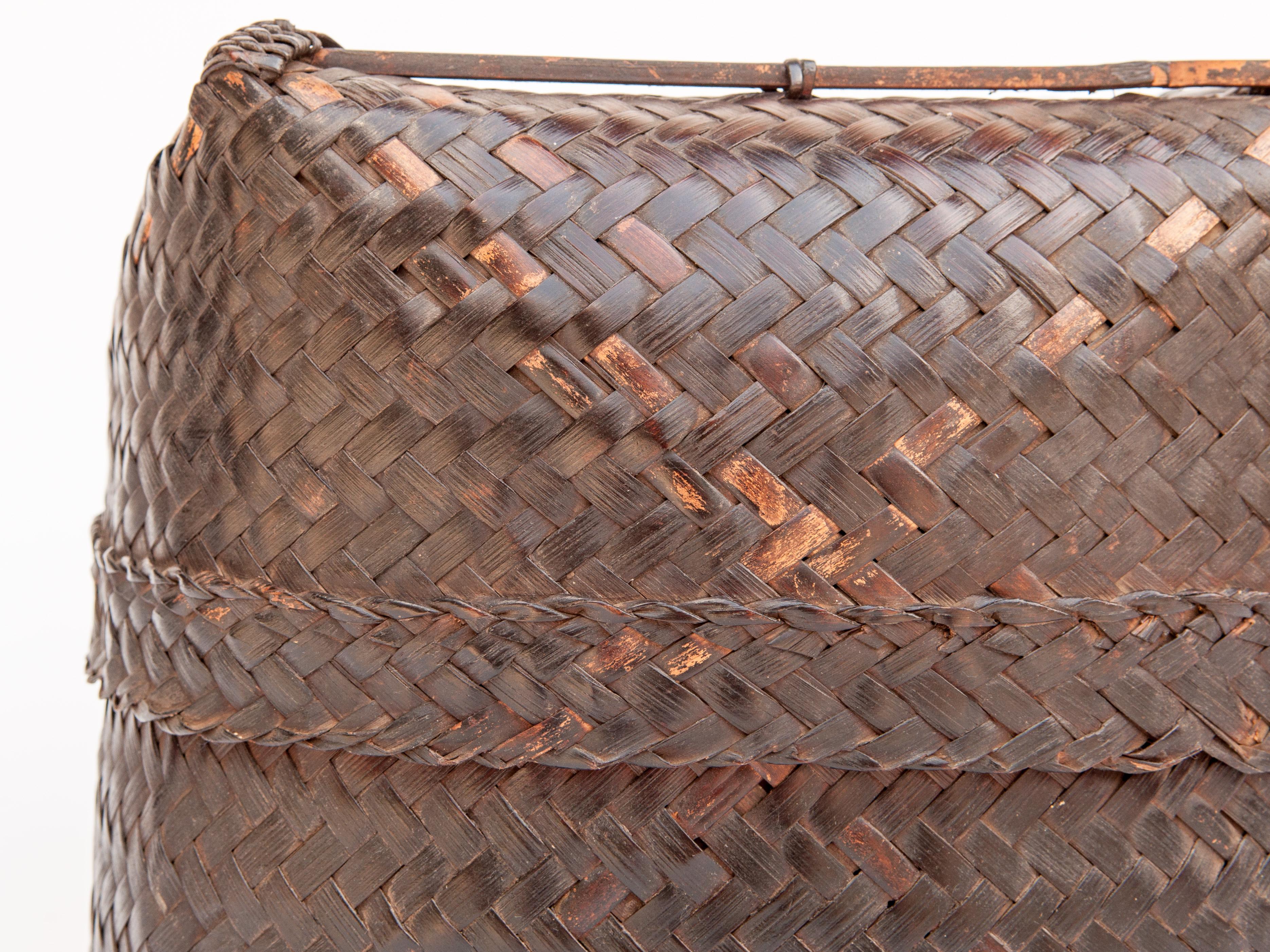 Hand-Crafted Vintage Bamboo Storage Basket with Lid Lombok, Indonesia, Mid-Late 20th Century