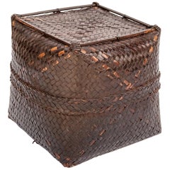 Vintage Bamboo Storage Basket with Lid Lombok, Indonesia, Mid-Late 20th Century