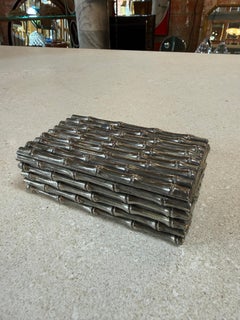 Vintage Bamboo-Style Metal Trinket Box with Hinged Lid