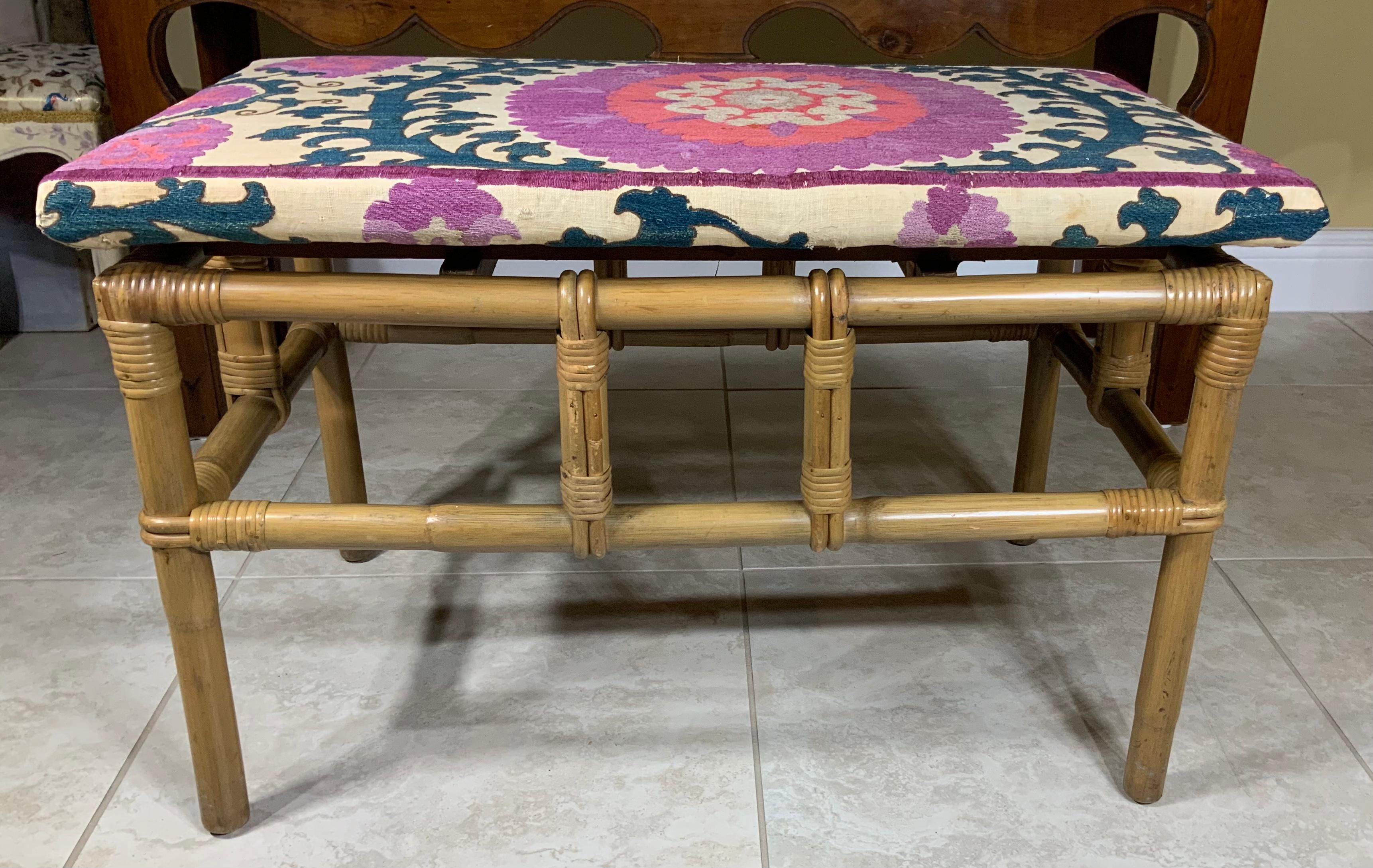 Hand-Crafted Vintage Bamboo Suzani Coffee Table  For Sale