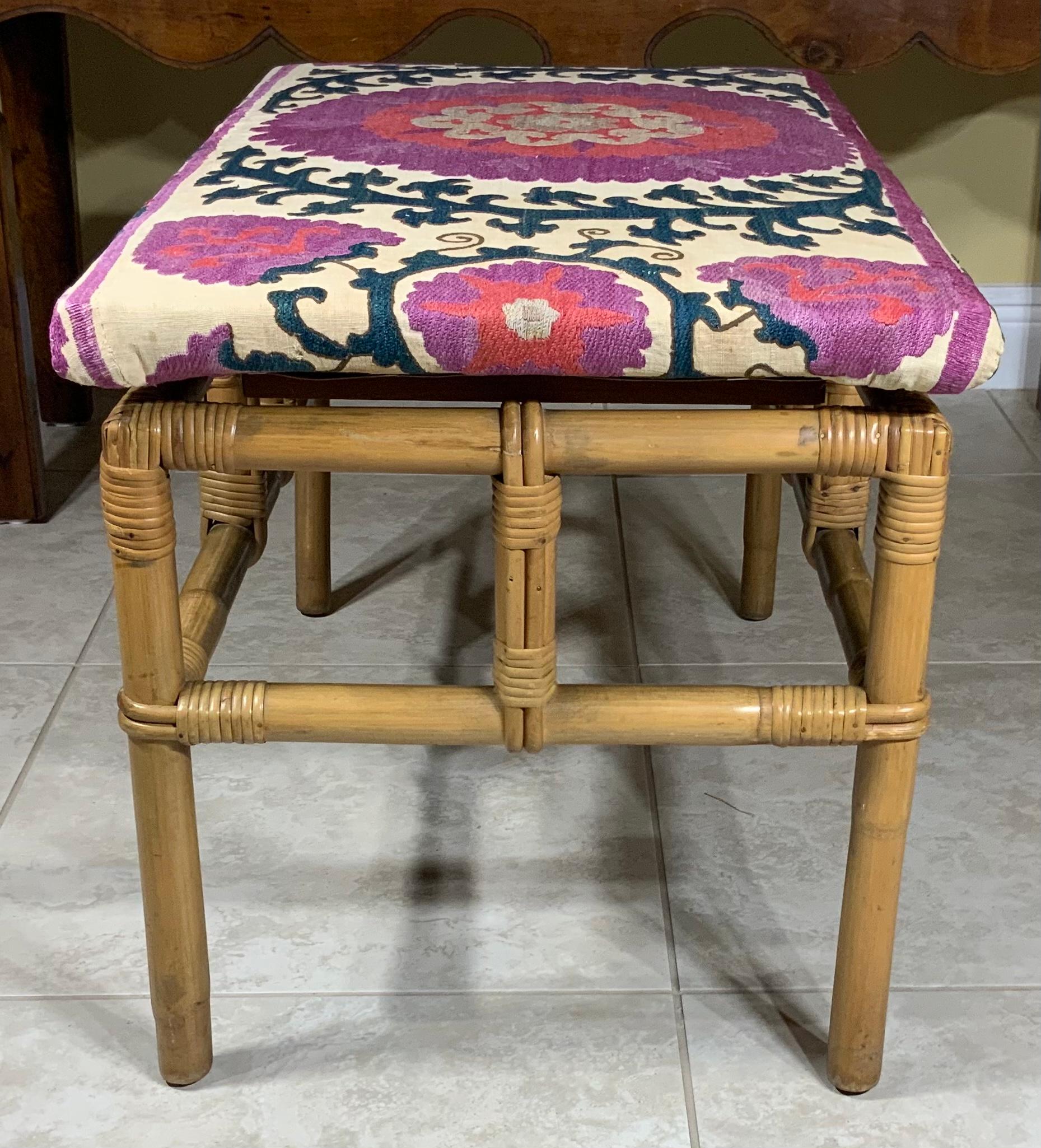 Vintage Bamboo Suzani Coffee Table  In Good Condition For Sale In Delray Beach, FL