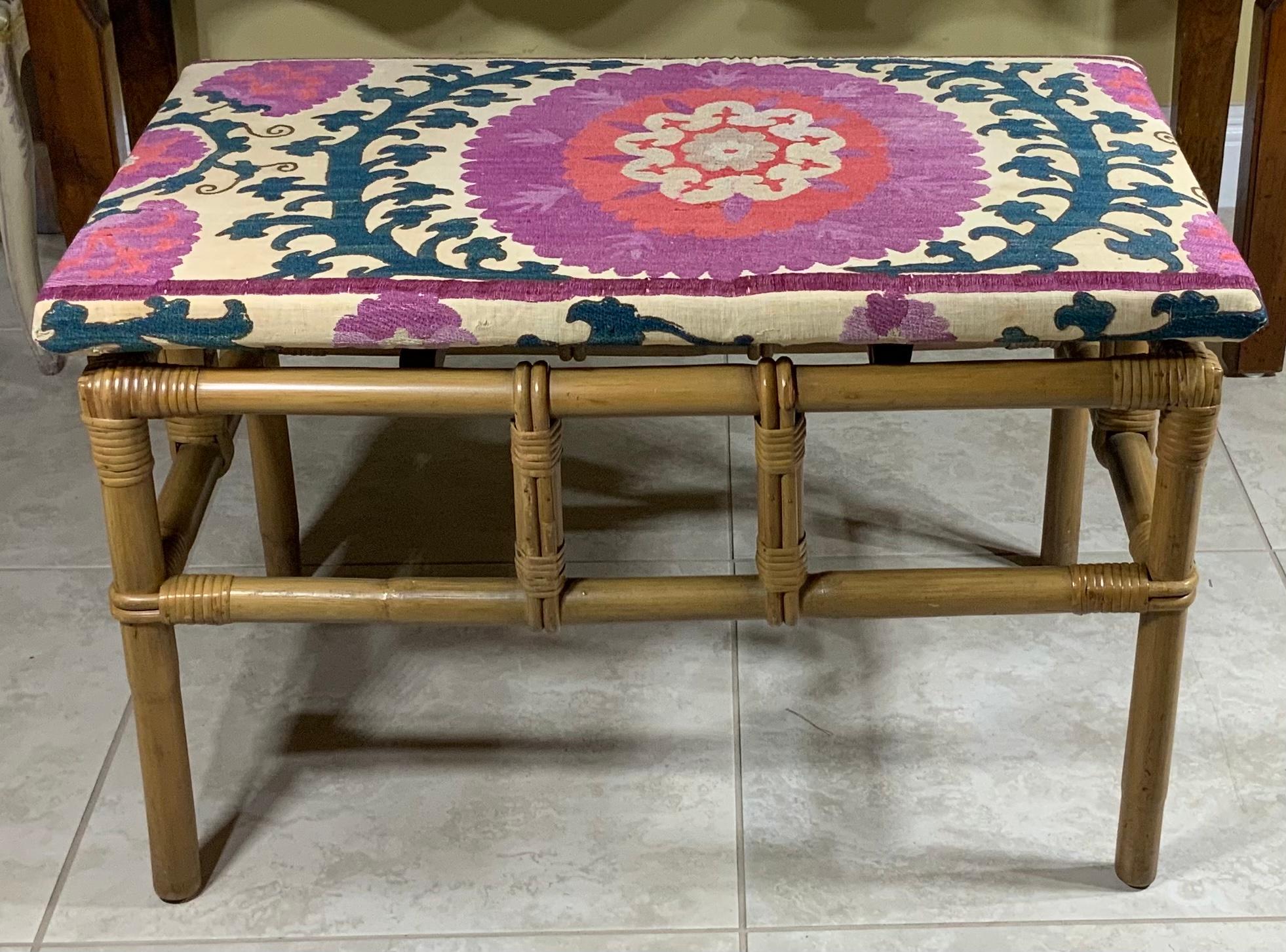 Vintage Bamboo Suzani Coffee Table  For Sale 2