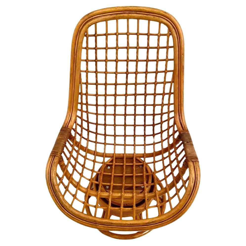 Sillón giratorio vintage de bambú, Italia Años 70 Italiano