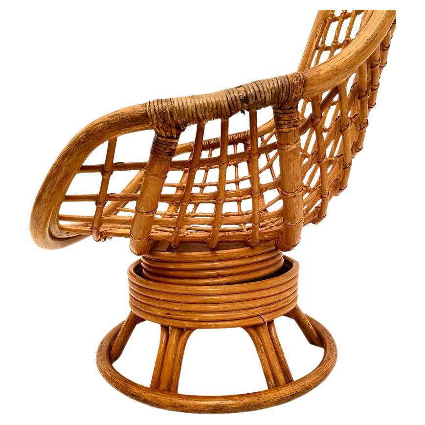 Sillón giratorio vintage de bambú, Italia Años 70 finales del siglo XX