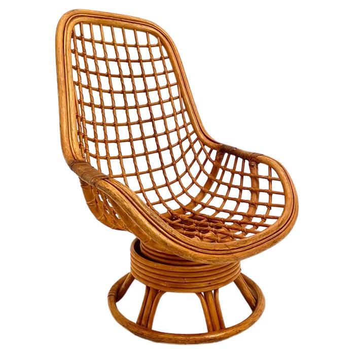 Sillón giratorio vintage de bambú, Italia Años 70