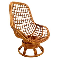 Sillón giratorio vintage de bambú, Italia Años 70
