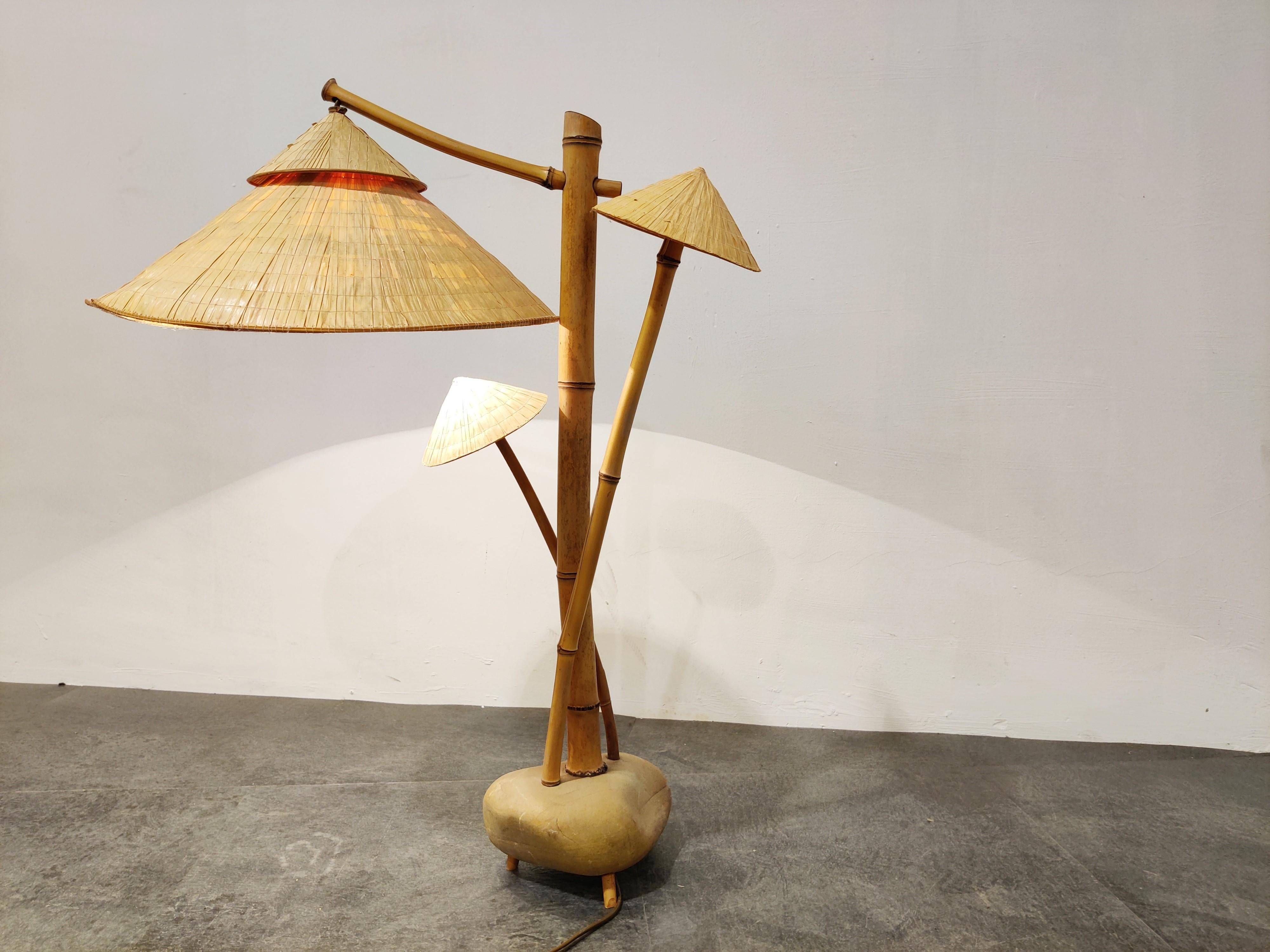 Mid-Century Modern Vintage Bamboo Table Lamp, 1980s