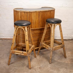 Vintage Bamboo Tiki Bar with 2 Bar Stools, 1960s, Set of 3