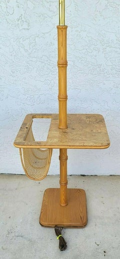 Vintage Bamboo Tiki Boho Chic Magazine Holder Floor Lamp Table