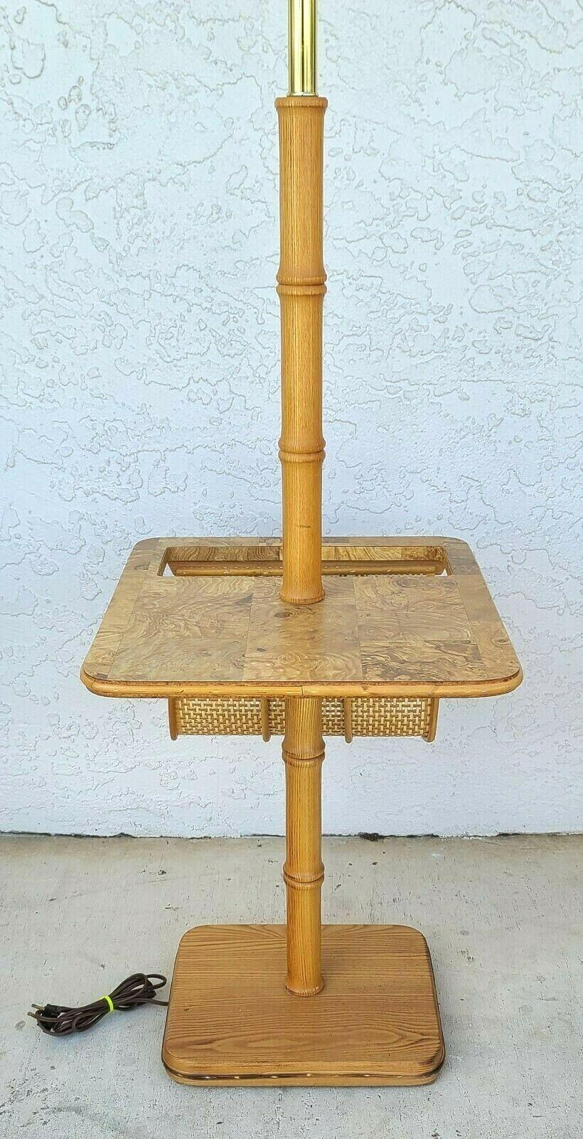 Vintage Bamboo Tiki Boho Chic Magazine Holder Floor Lamp Table For Sale 1