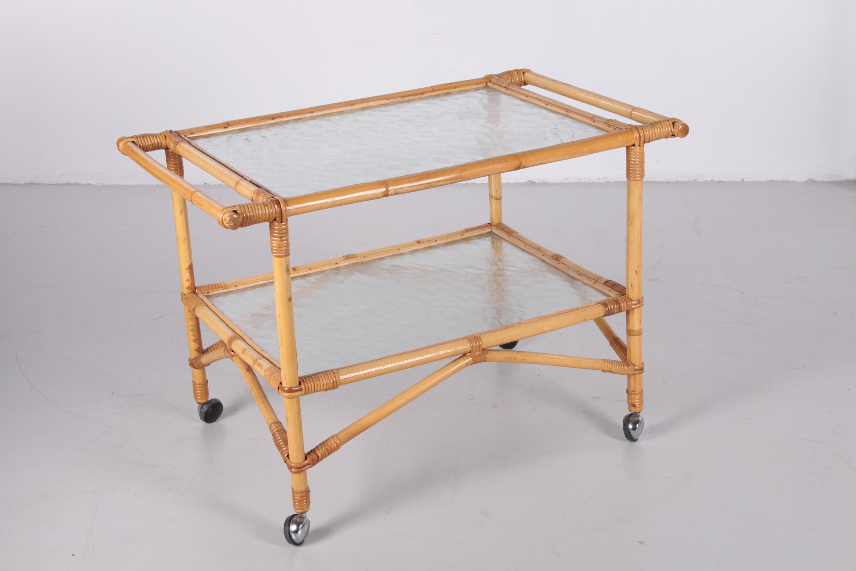 Vintage Bamboo Trolley and Serving Trolley, 1960s For Sale 8
