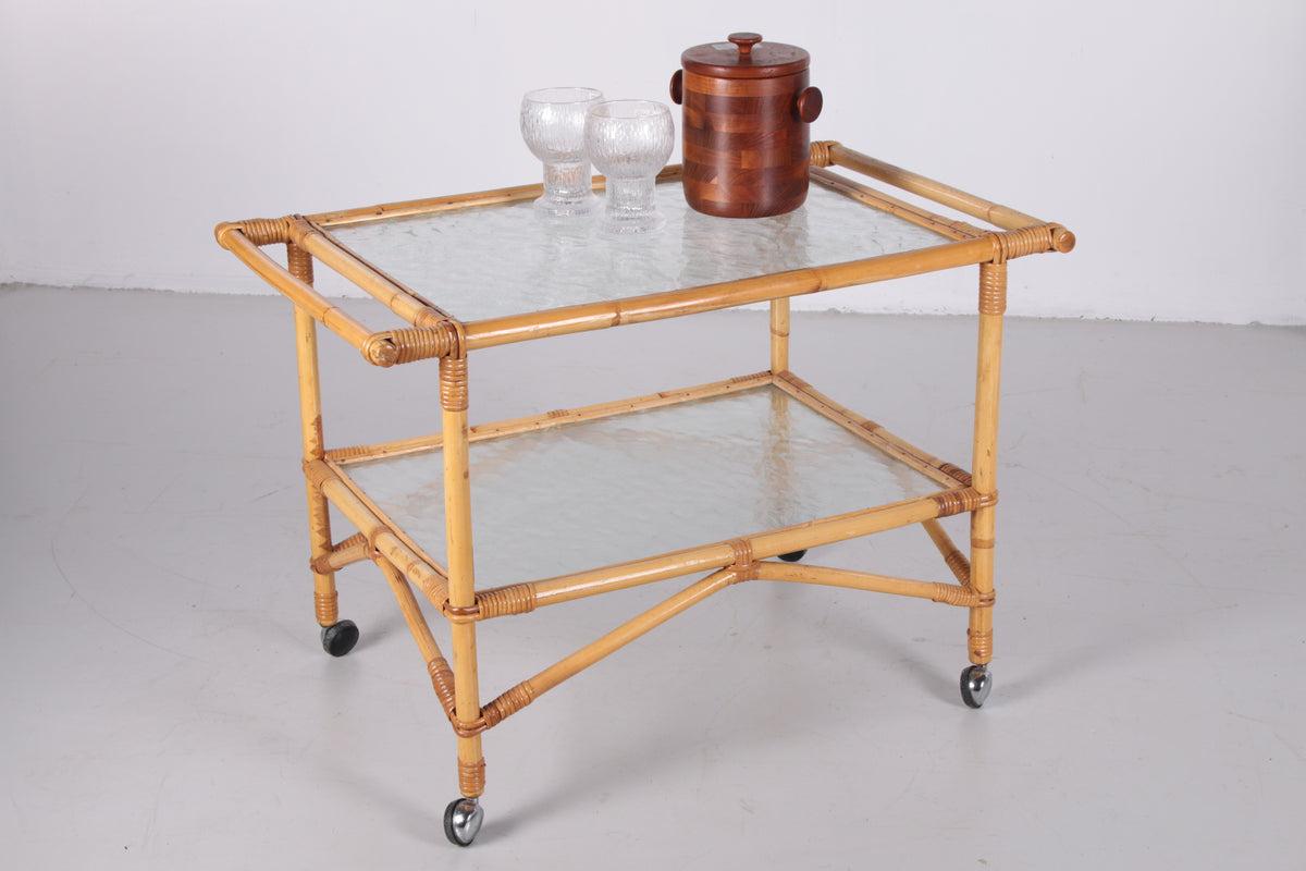 Danish Vintage Bamboo Trolley and Serving Trolley, 1960s For Sale