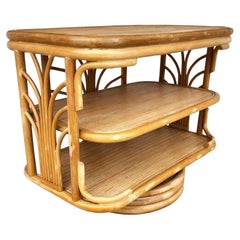 Mesa auxiliar de TV de bambú vintage giratoria