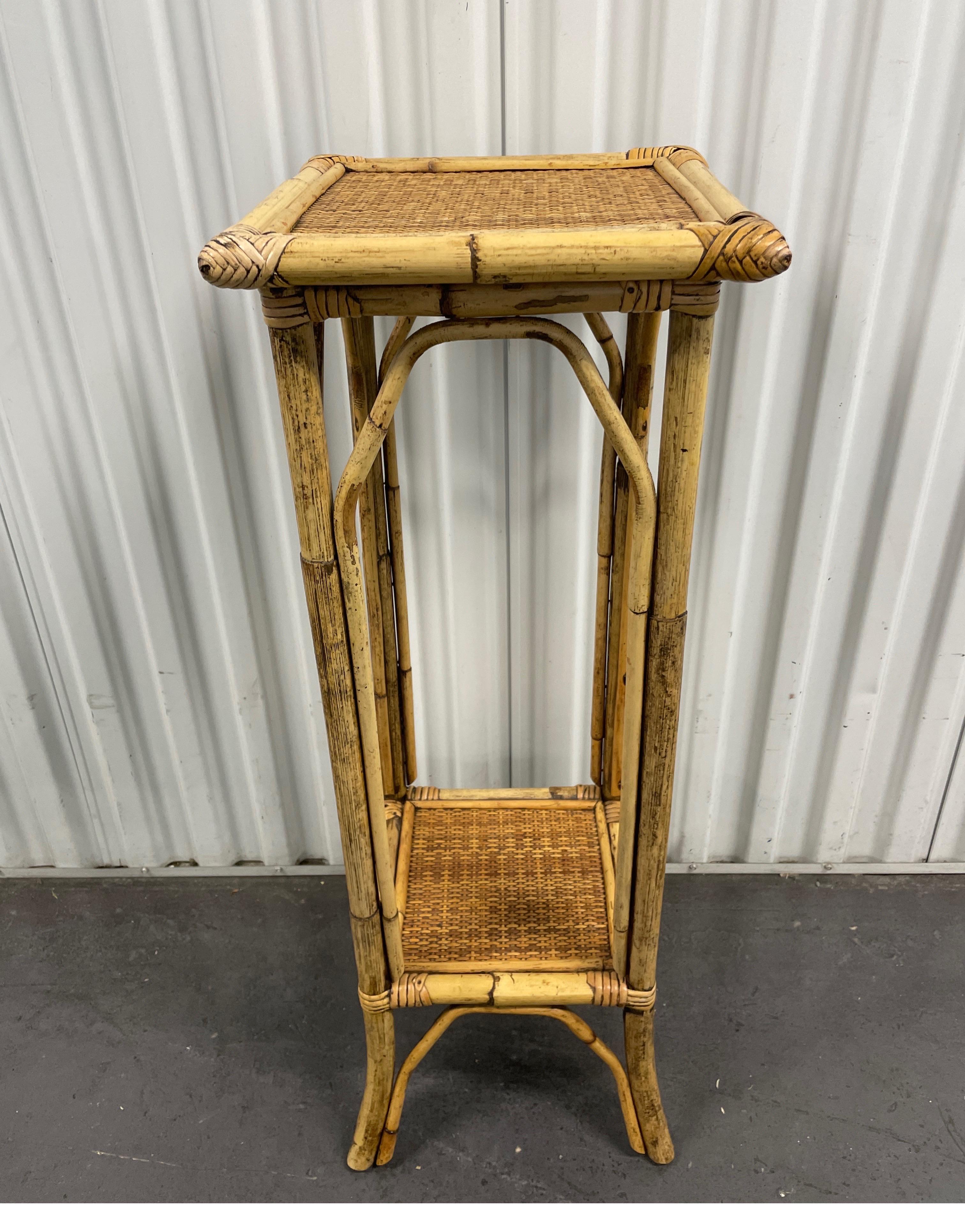 Vintage Bamboo Two Tiered Stand In Good Condition For Sale In West Palm Beach, FL