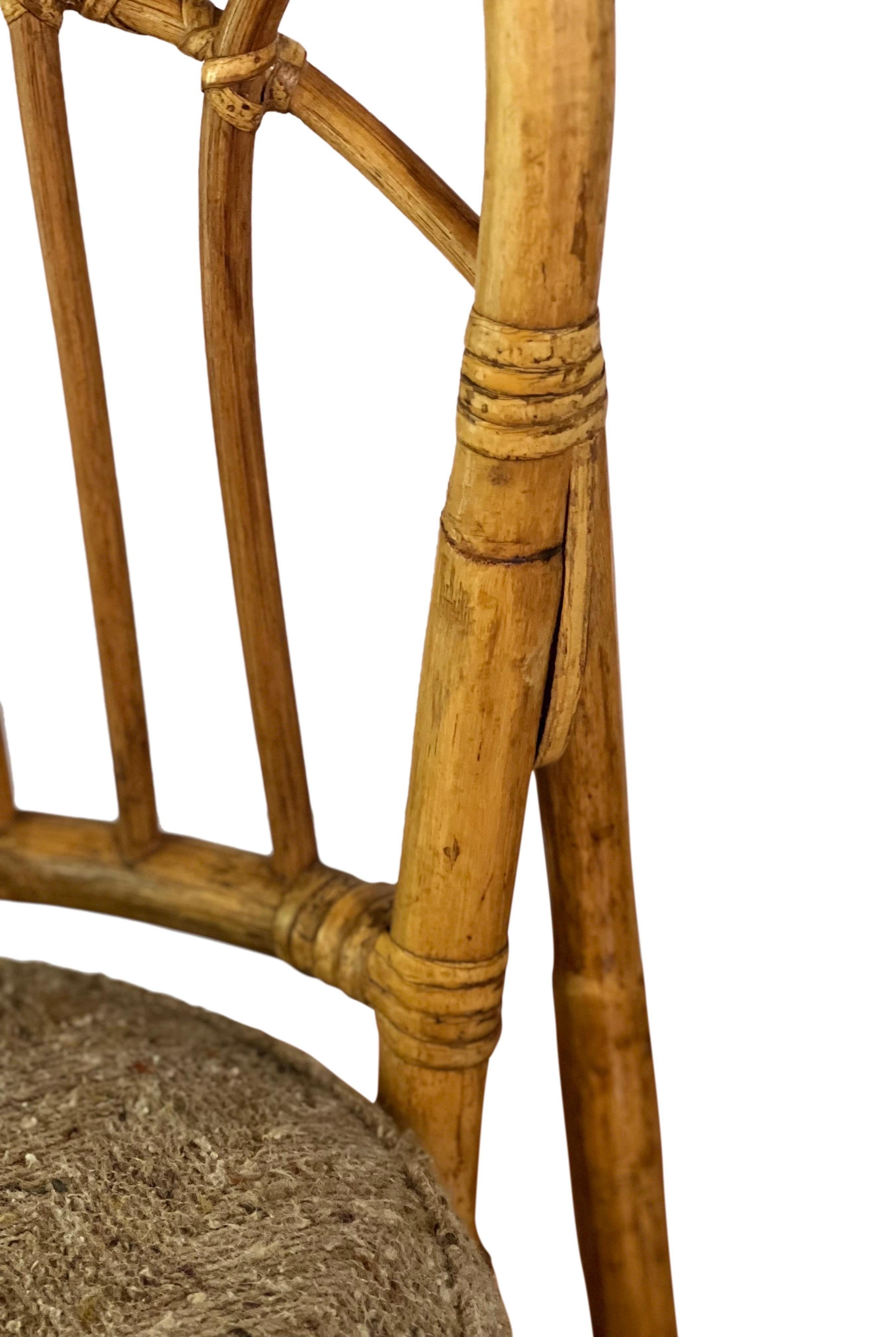 Chaises de salle à manger vintage tapissées en bambou, lot de 4 en vente 5