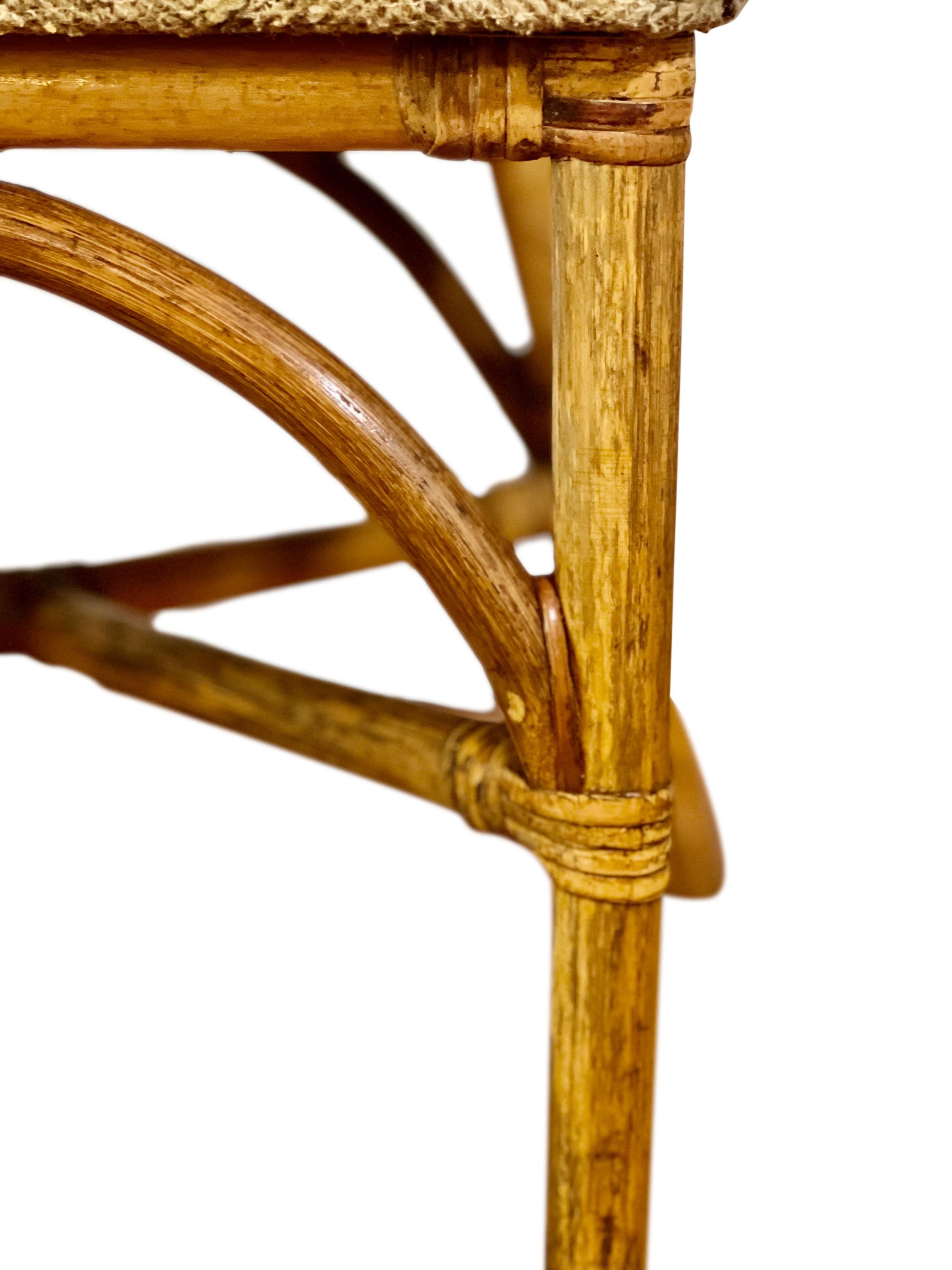 Gepolsterte Vintage-Esszimmerstühle aus Bambus, 4er-Set im Angebot 6