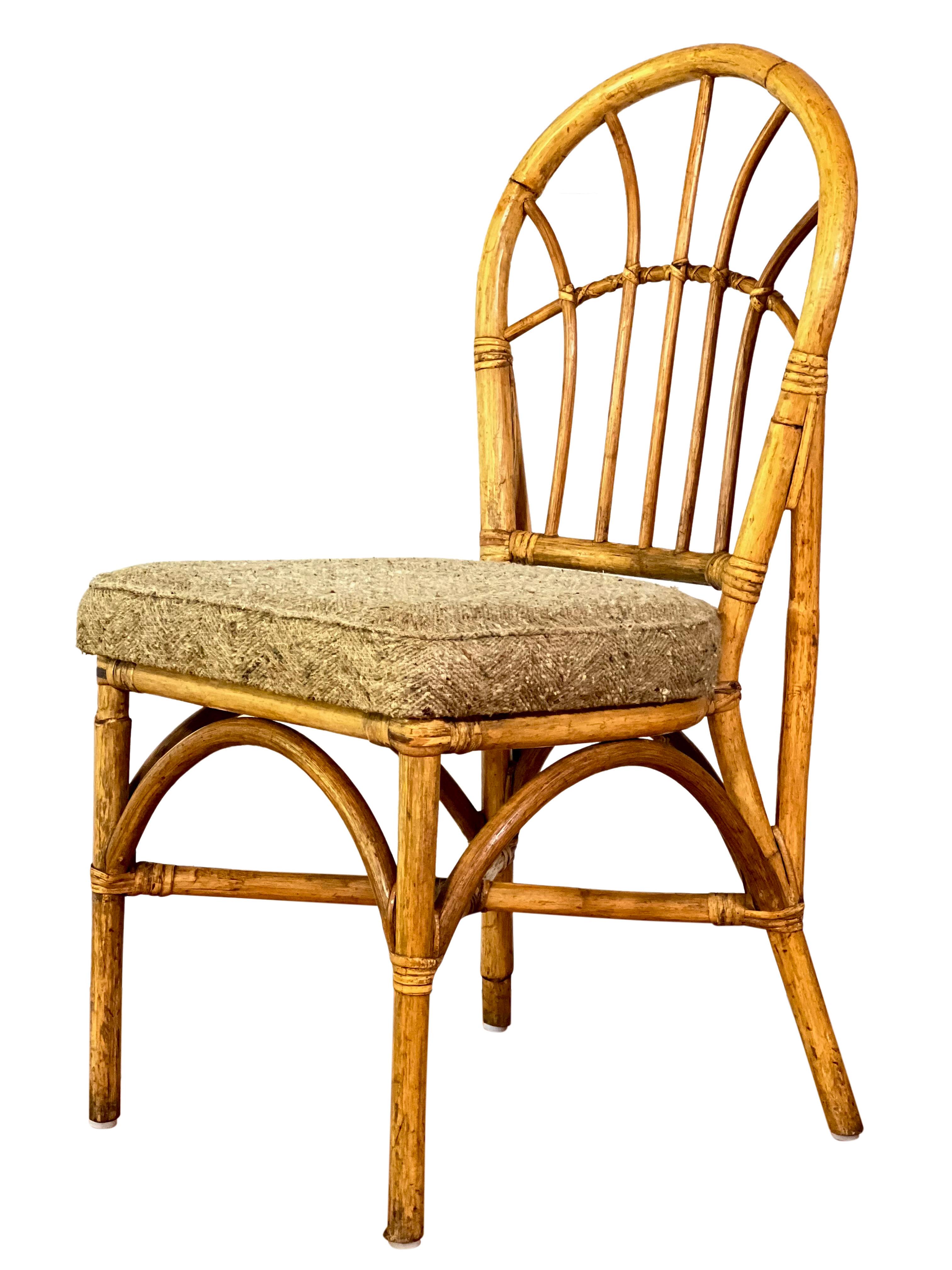 Vintage Bamboo Upholstered Dining Chairs, Set of 4 In Good Condition For Sale In Doylestown, PA