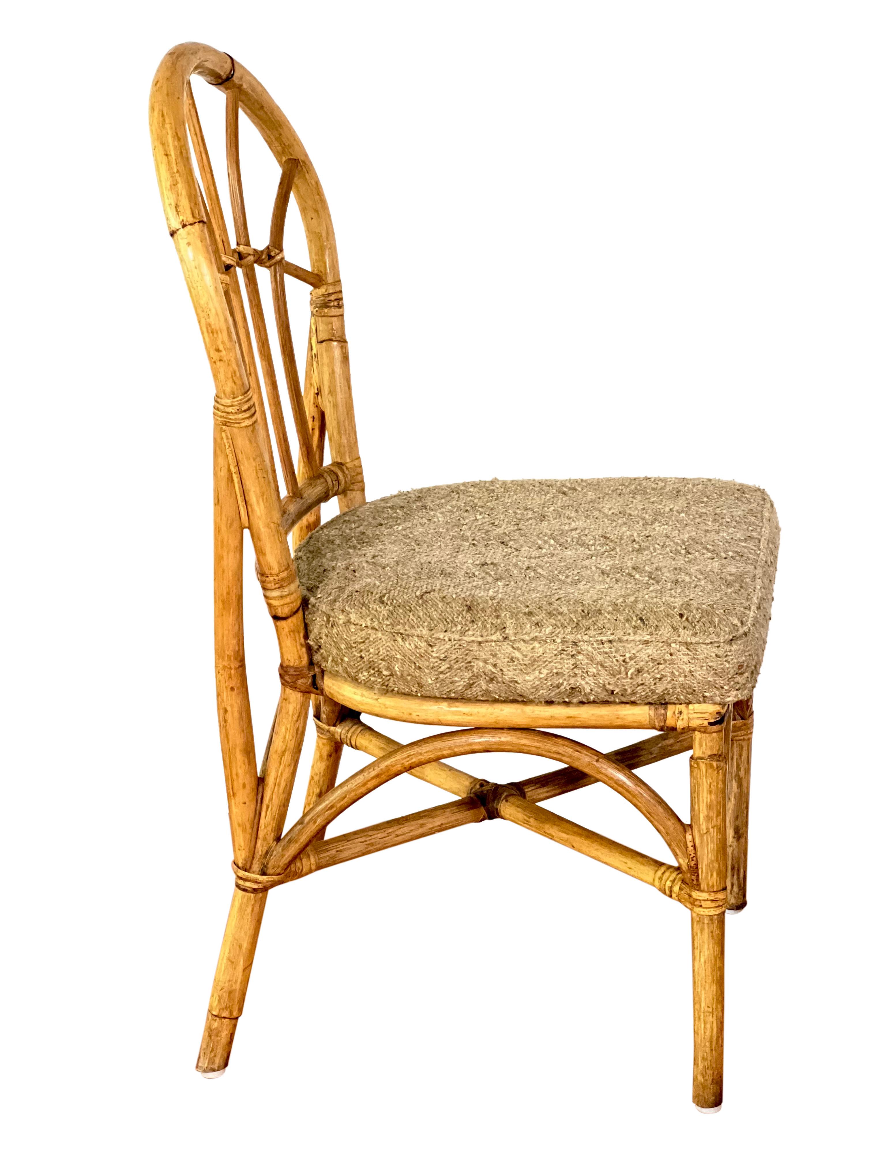 Wool Vintage Bamboo Upholstered Dining Chairs, Set of 4 For Sale