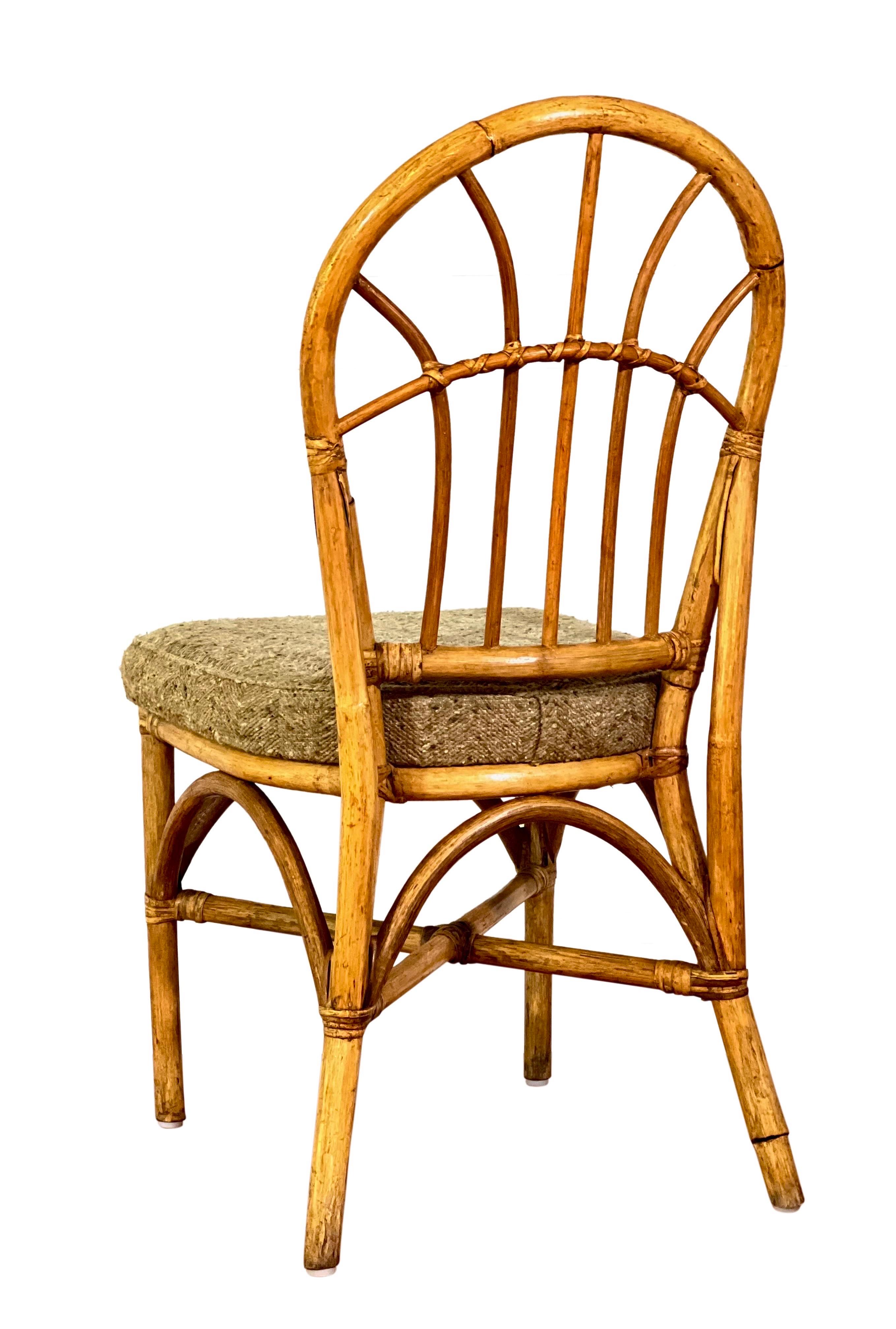 Vintage Bamboo Upholstered Dining Chairs, Set of 4 For Sale 1