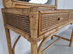 Vintage Bamboo Vanity Table with Mirror, 1960s