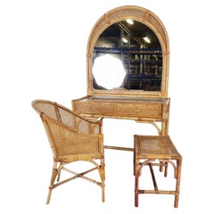 Table de toilette vintage en bambou avec miroir:: années 1960