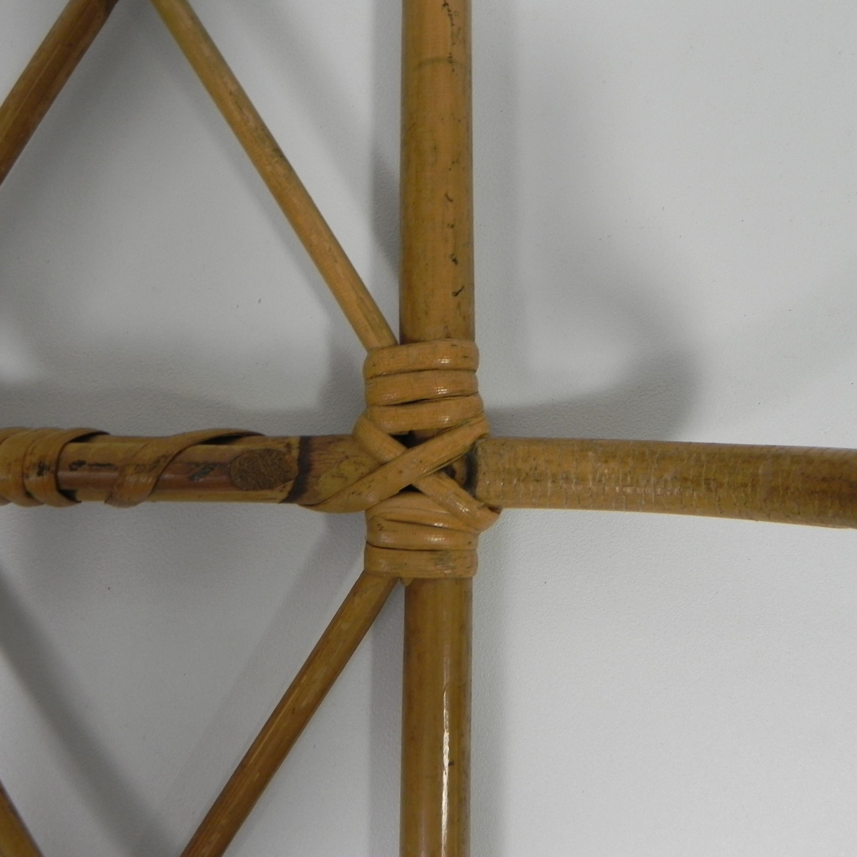 Vintage bamboo wall coat rack with 3 hooks, 1950s For Sale 9