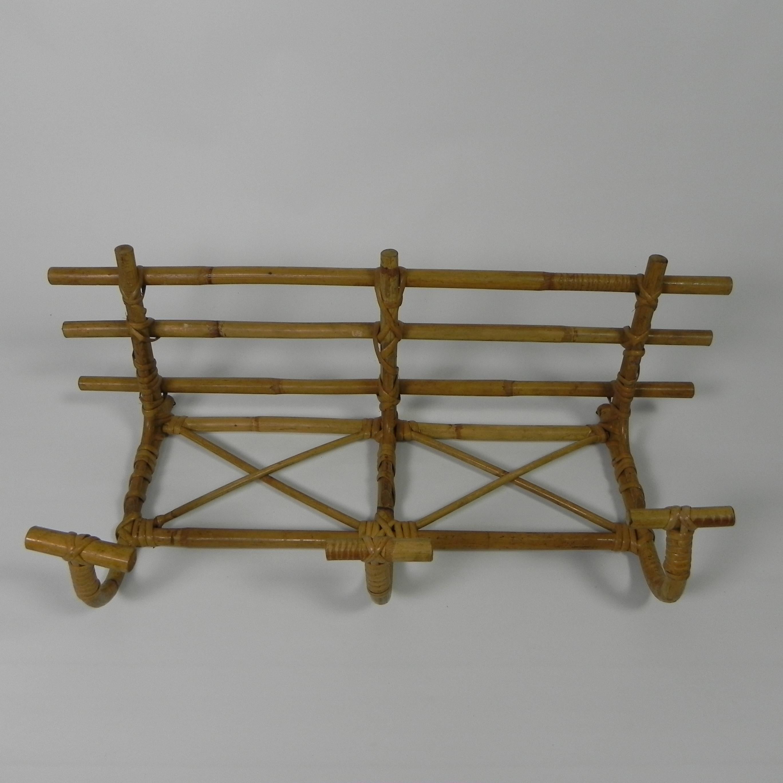 Mid-20th Century Vintage bamboo wall coat rack with 3 hooks, 1950s For Sale