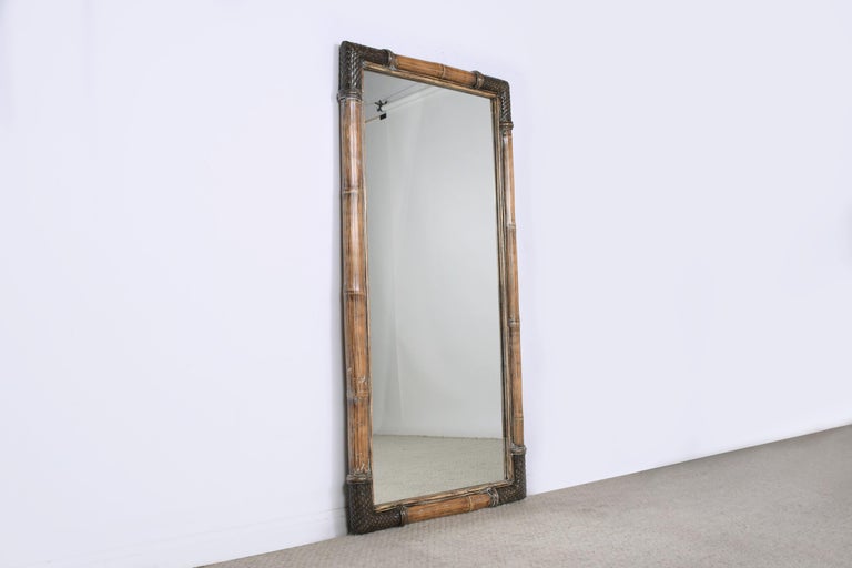 Hand-Crafted Vintage Bamboo Wall Mirror For Sale
