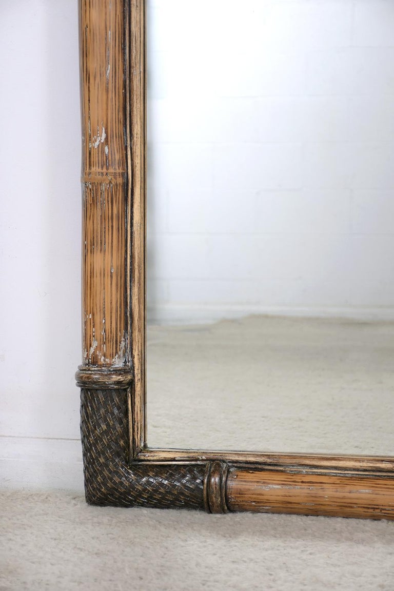 Leather Vintage Bamboo Wall Mirror For Sale