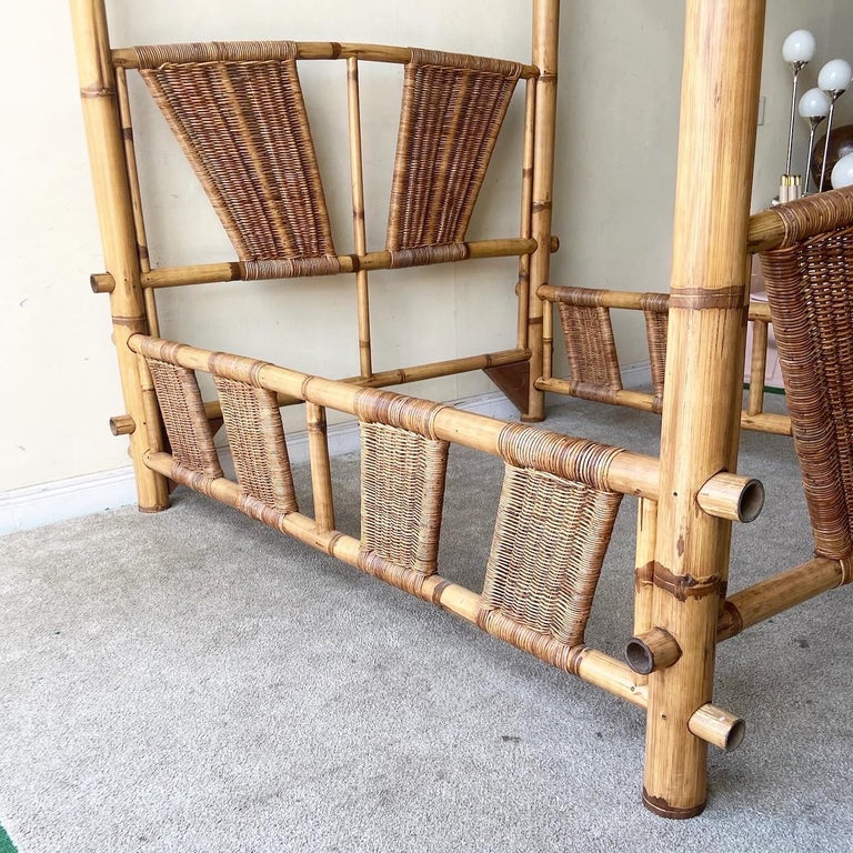 Vintage Bamboo & Wicker Canopy Queen Bed Frame 4