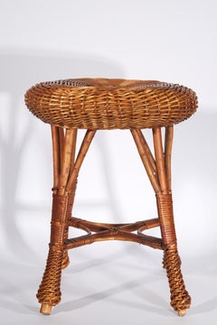 Tabouret en osier vintage en bambou Table d'appoint pour boissons