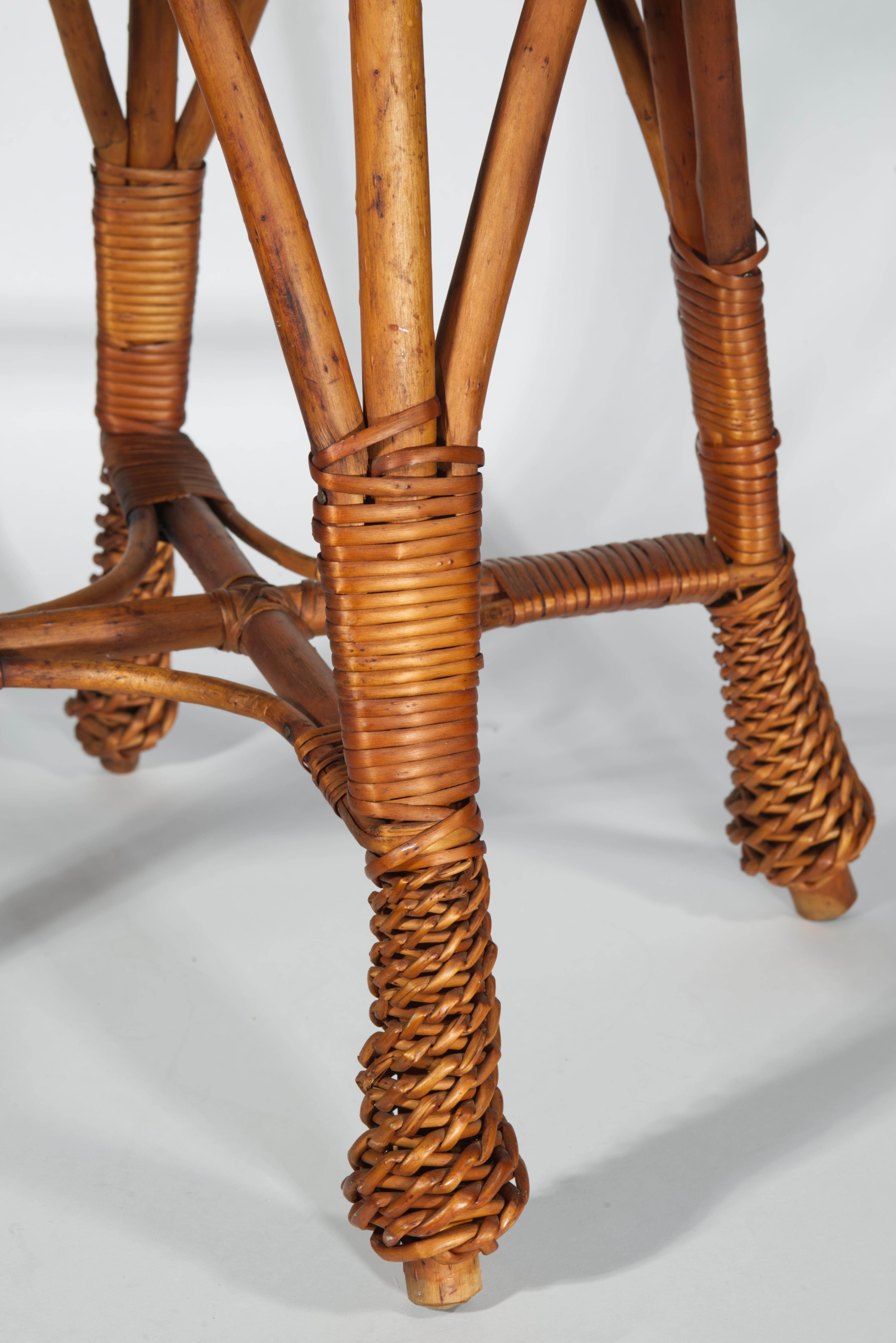 Vintage Bamboo Wicker Stool Occasional Drinks Side Table For Sale 1