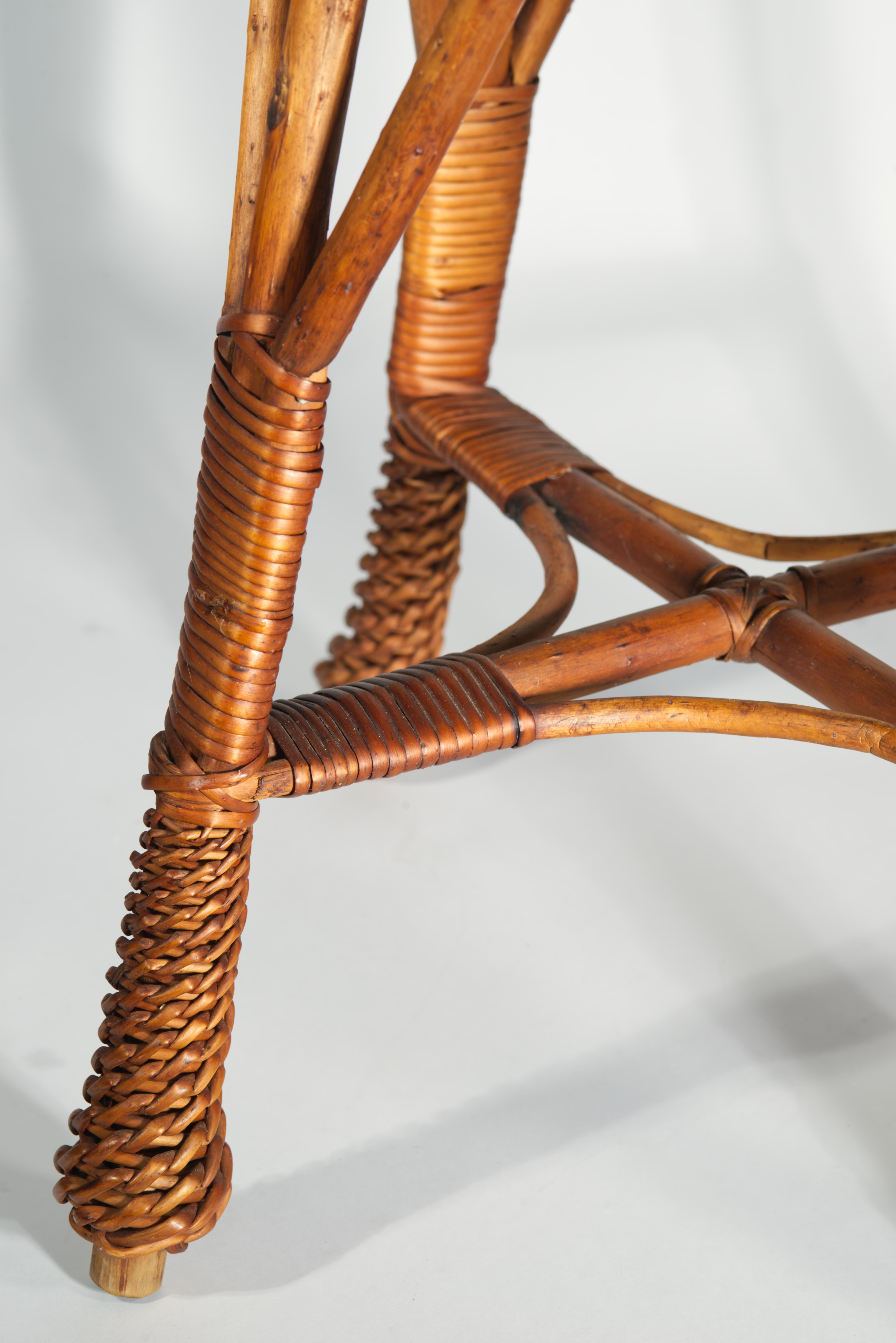 Vintage Bamboo Wicker Stool Occasional Drinks Side Table For Sale 2